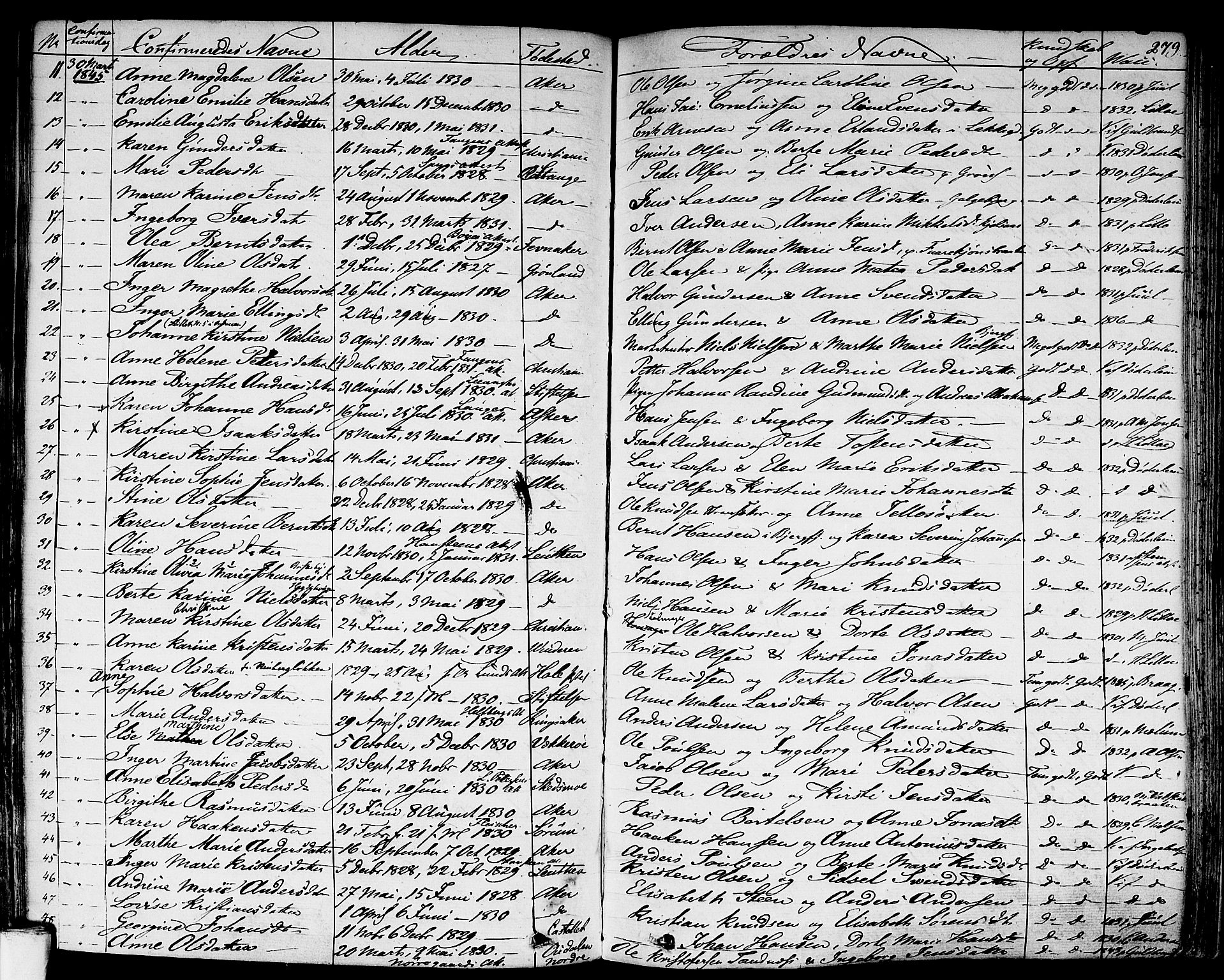 Aker prestekontor kirkebøker, AV/SAO-A-10861/F/L0018: Parish register (official) no. 17, 1829-1852, p. 279