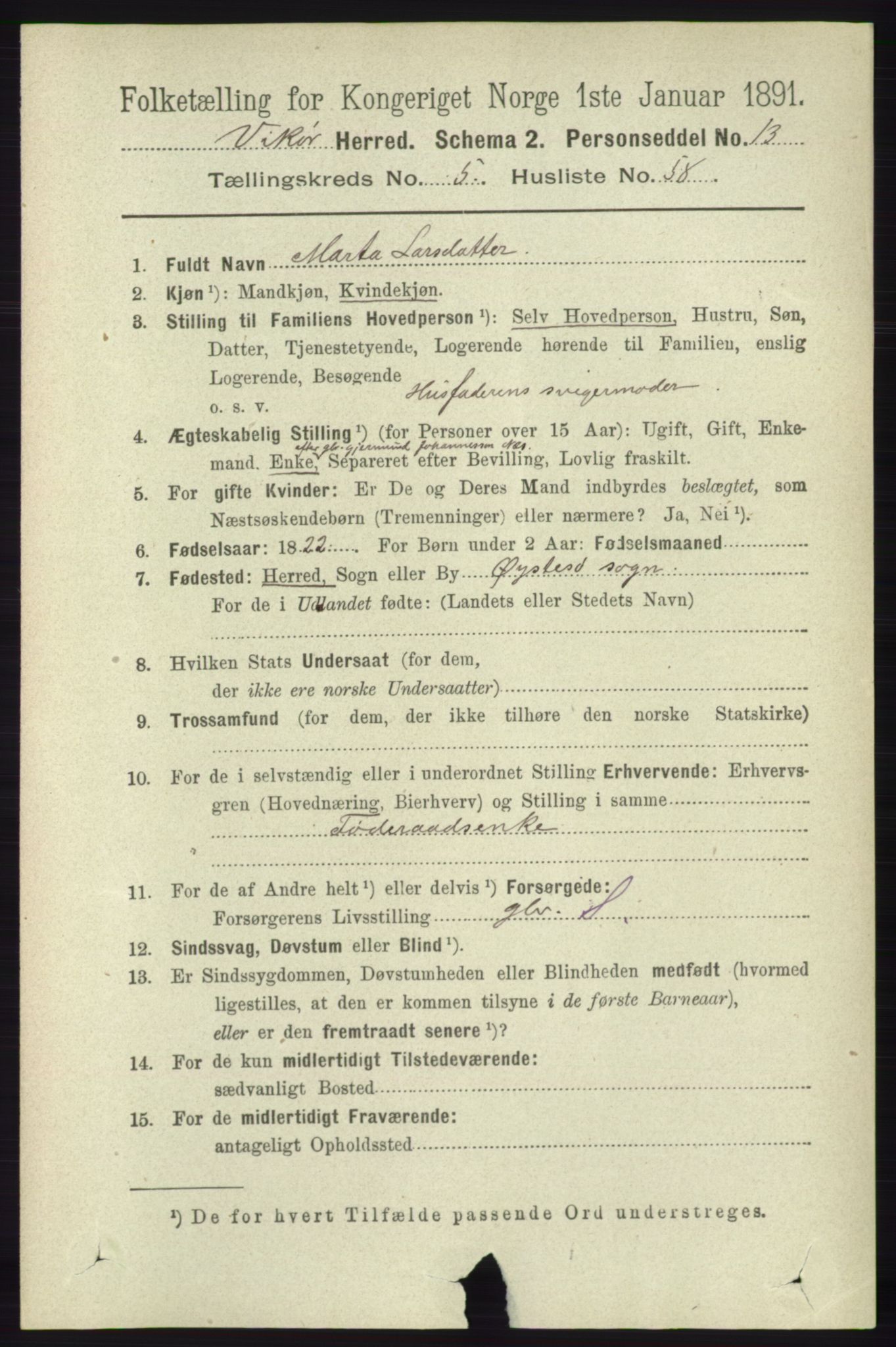 RA, 1891 census for 1238 Vikør, 1891, p. 1738