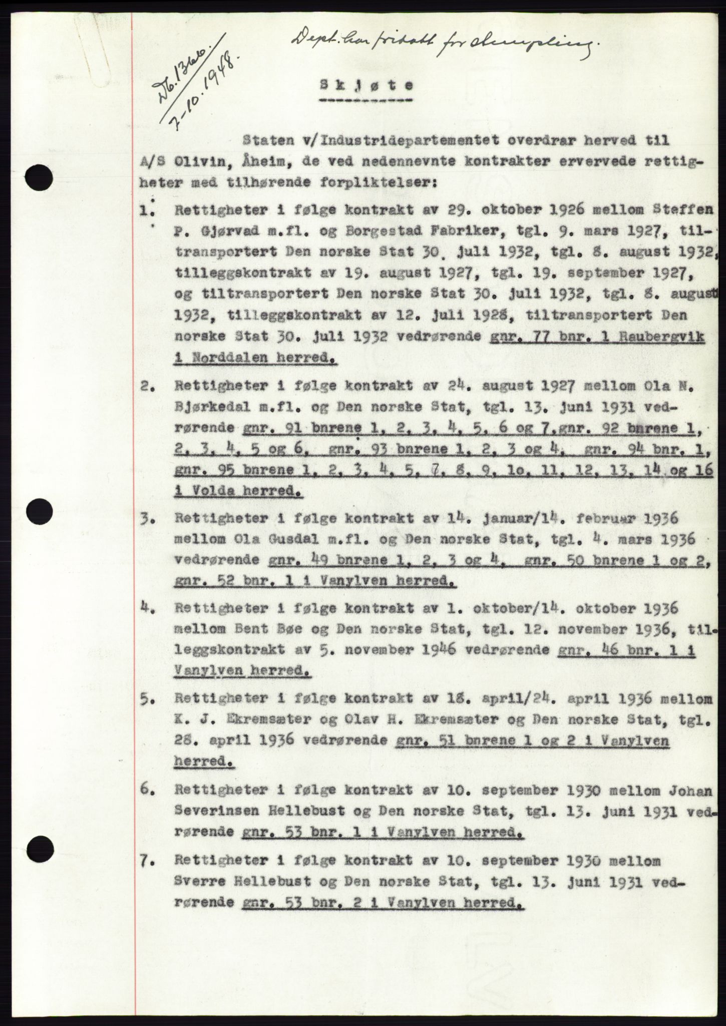 Søre Sunnmøre sorenskriveri, AV/SAT-A-4122/1/2/2C/L0083: Mortgage book no. 9A, 1948-1949, Diary no: : 1366/1948