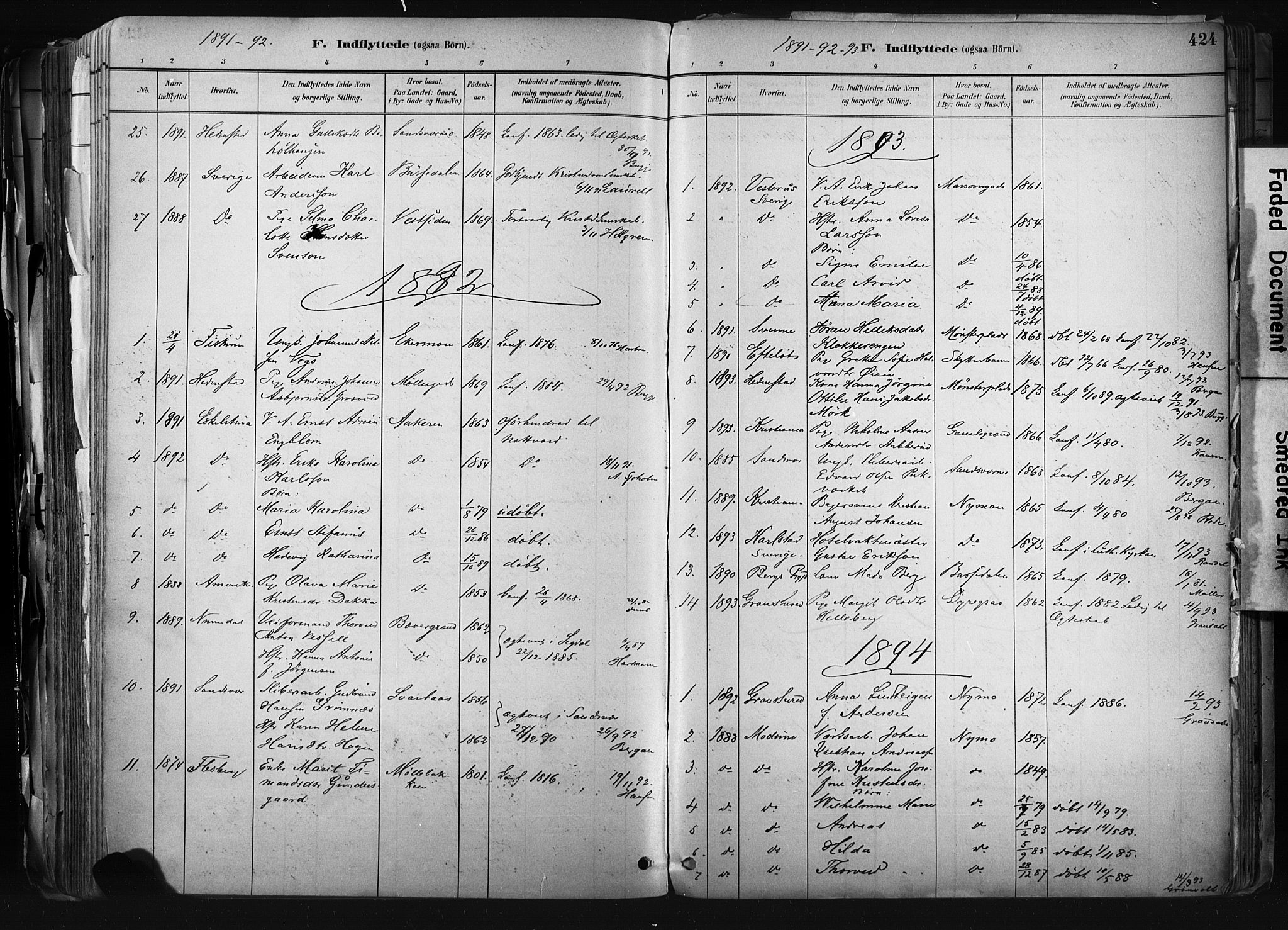 Kongsberg kirkebøker, SAKO/A-22/F/Fb/L0002: Parish register (official) no. II 2, 1886-1896, p. 424