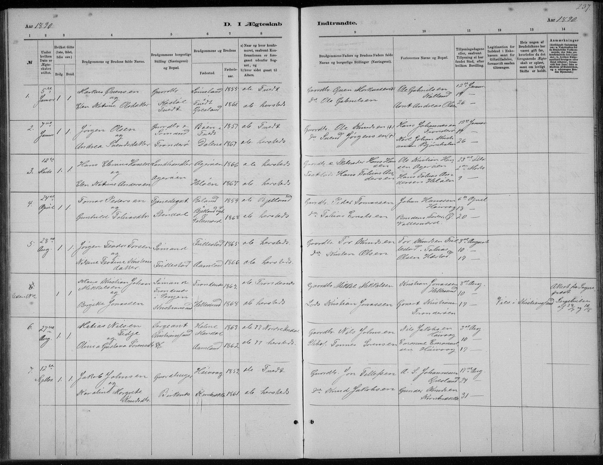 Høvåg sokneprestkontor, AV/SAK-1111-0025/F/Fb/L0004: Parish register (copy) no. B 4, 1883-1898, p. 237