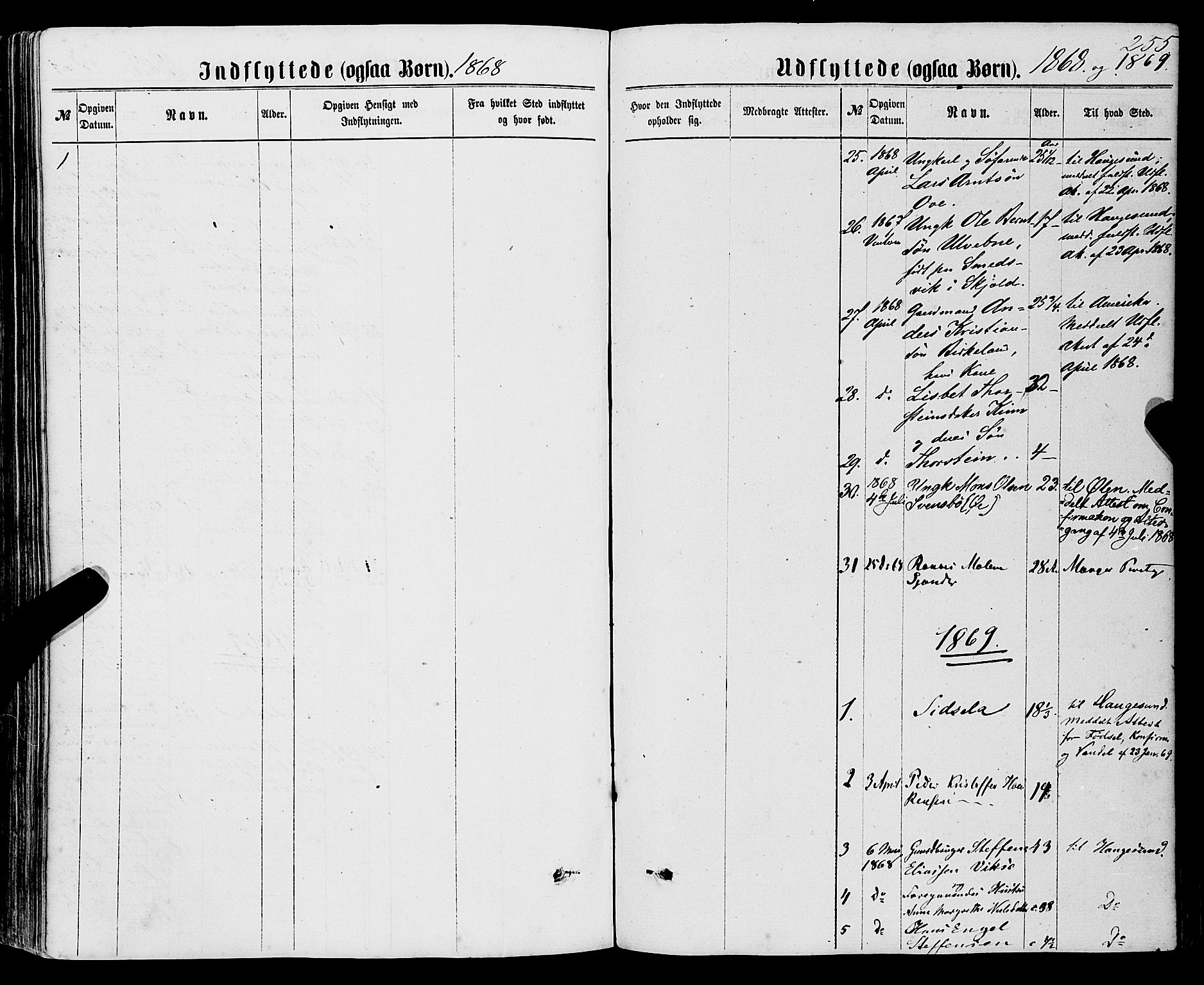 Sveio Sokneprestembete, SAB/A-78501/H/Haa: Parish register (official) no. A 1, 1861-1877, p. 255