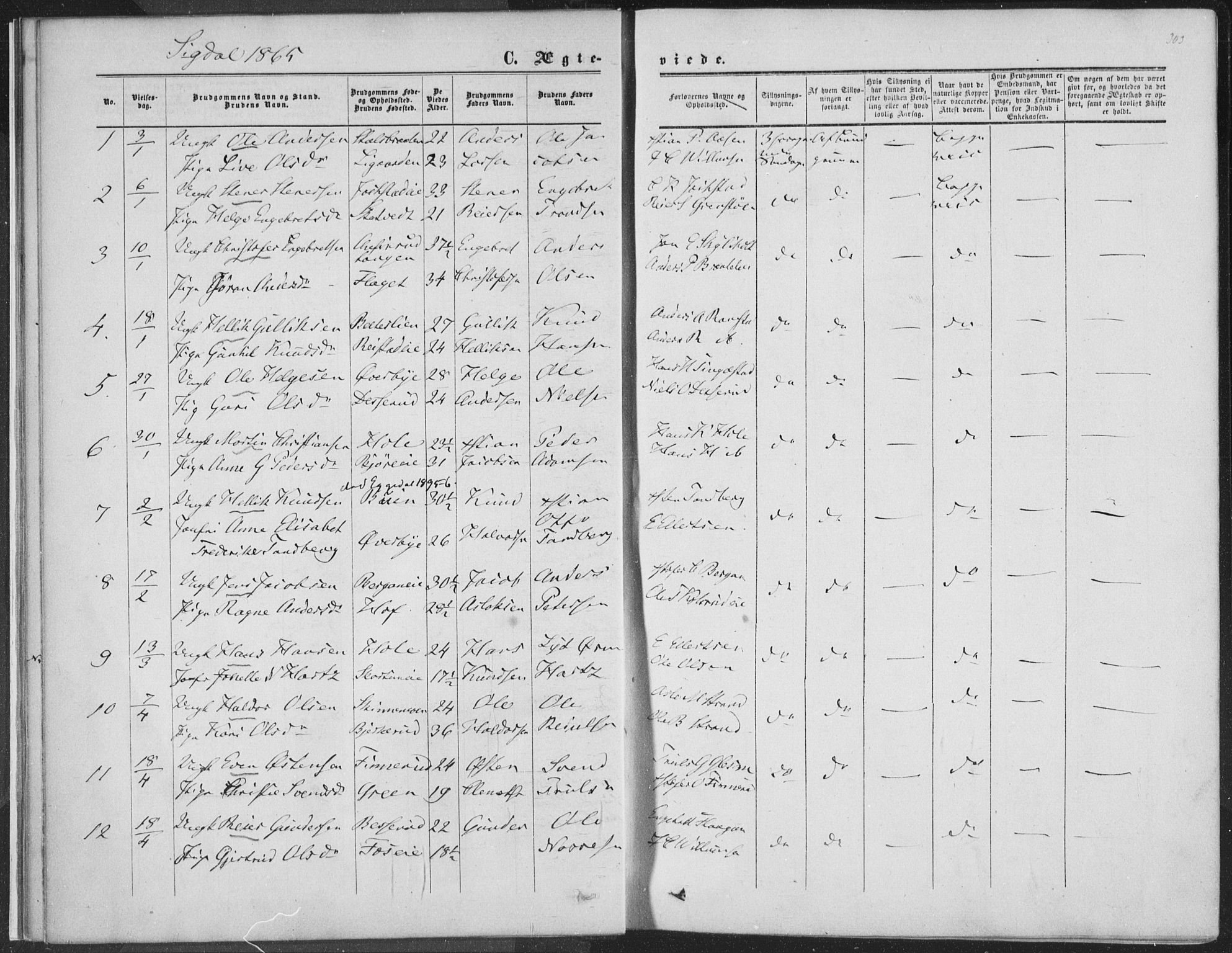 Sigdal kirkebøker, SAKO/A-245/F/Fa/L0009b: Parish register (official) no. I 9B, 1860-1871, p. 303