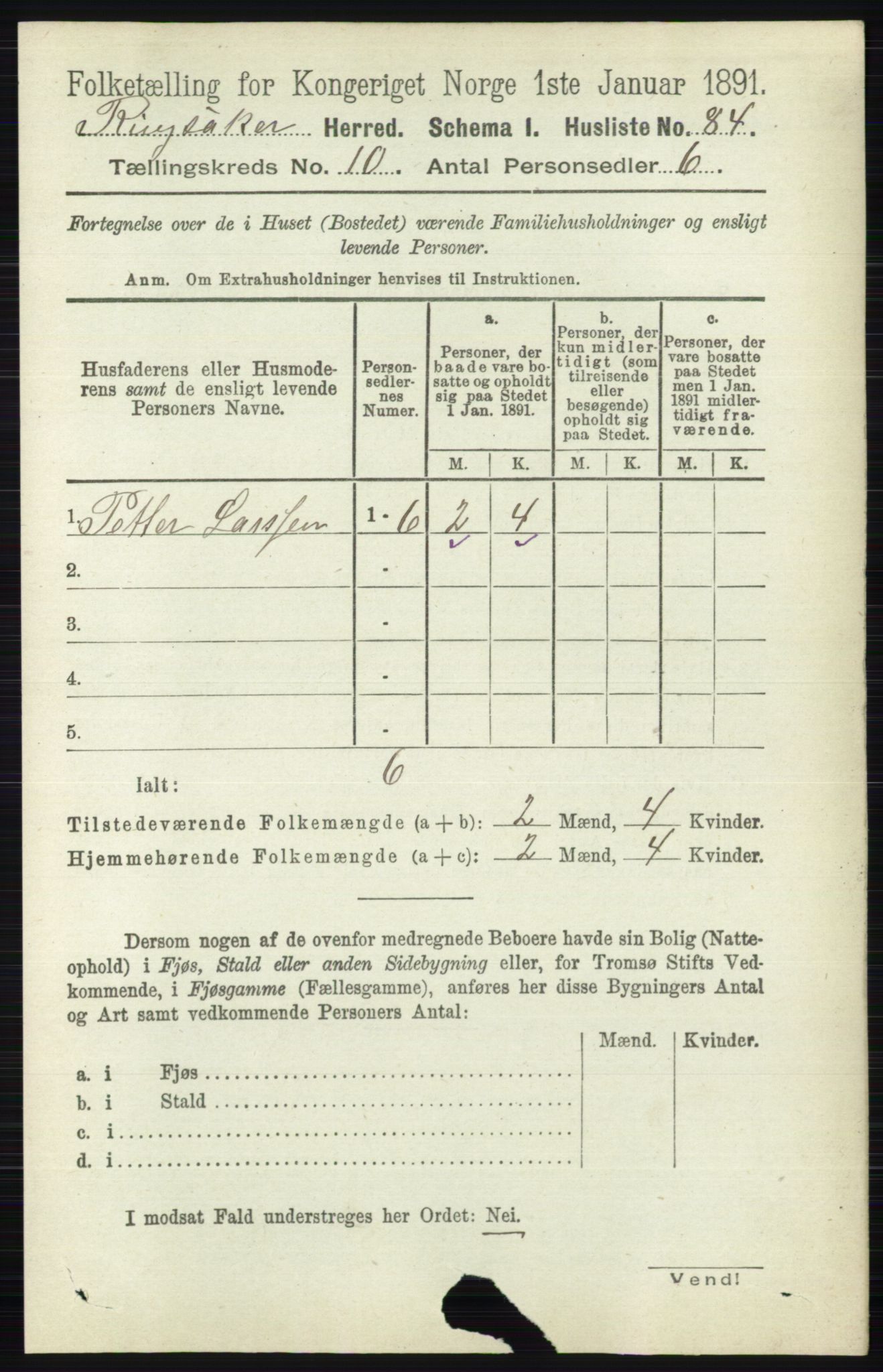 RA, 1891 census for 0412 Ringsaker, 1891, p. 5633