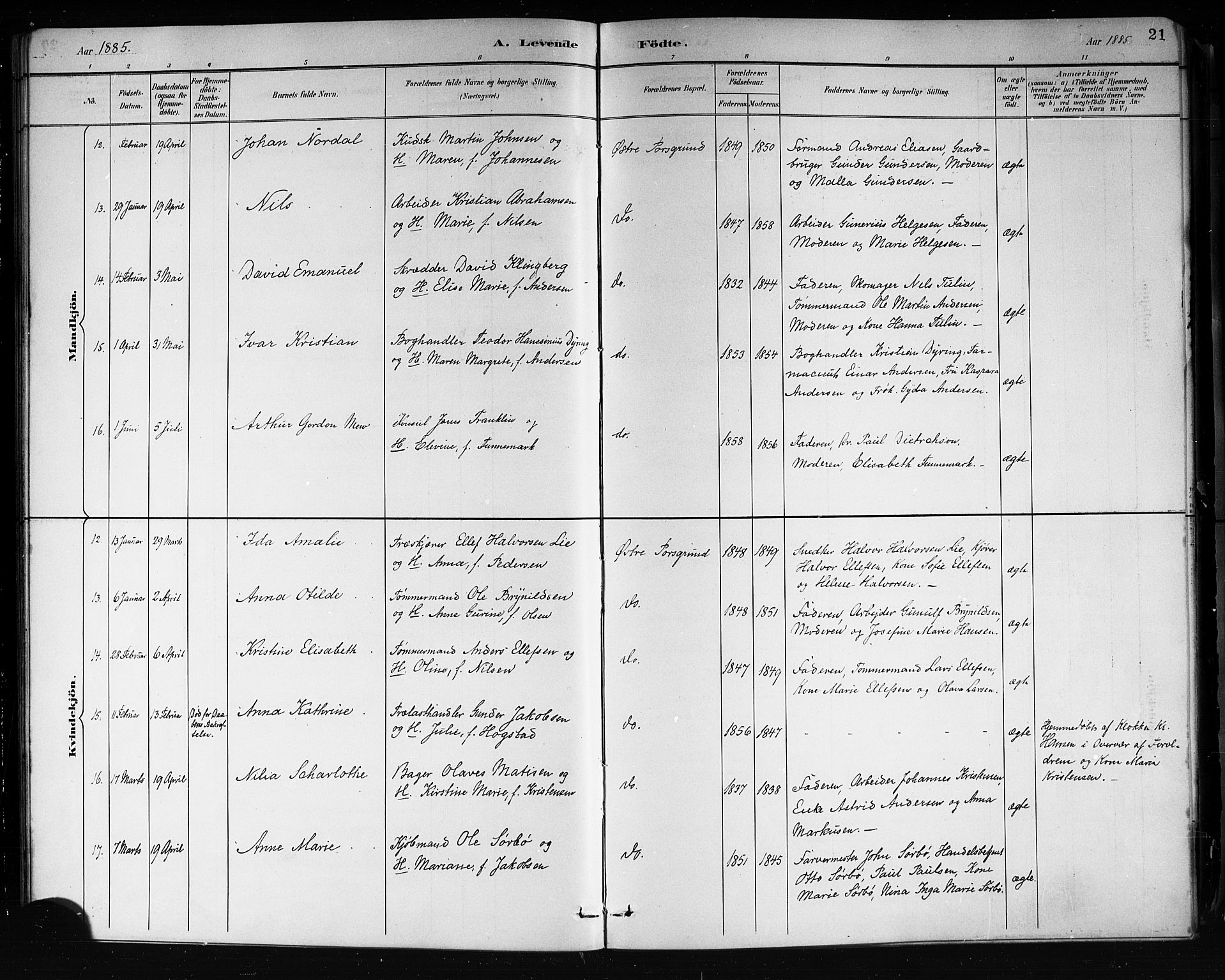 Porsgrunn kirkebøker , SAKO/A-104/G/Gb/L0005: Parish register (copy) no. II 5, 1883-1915, p. 21