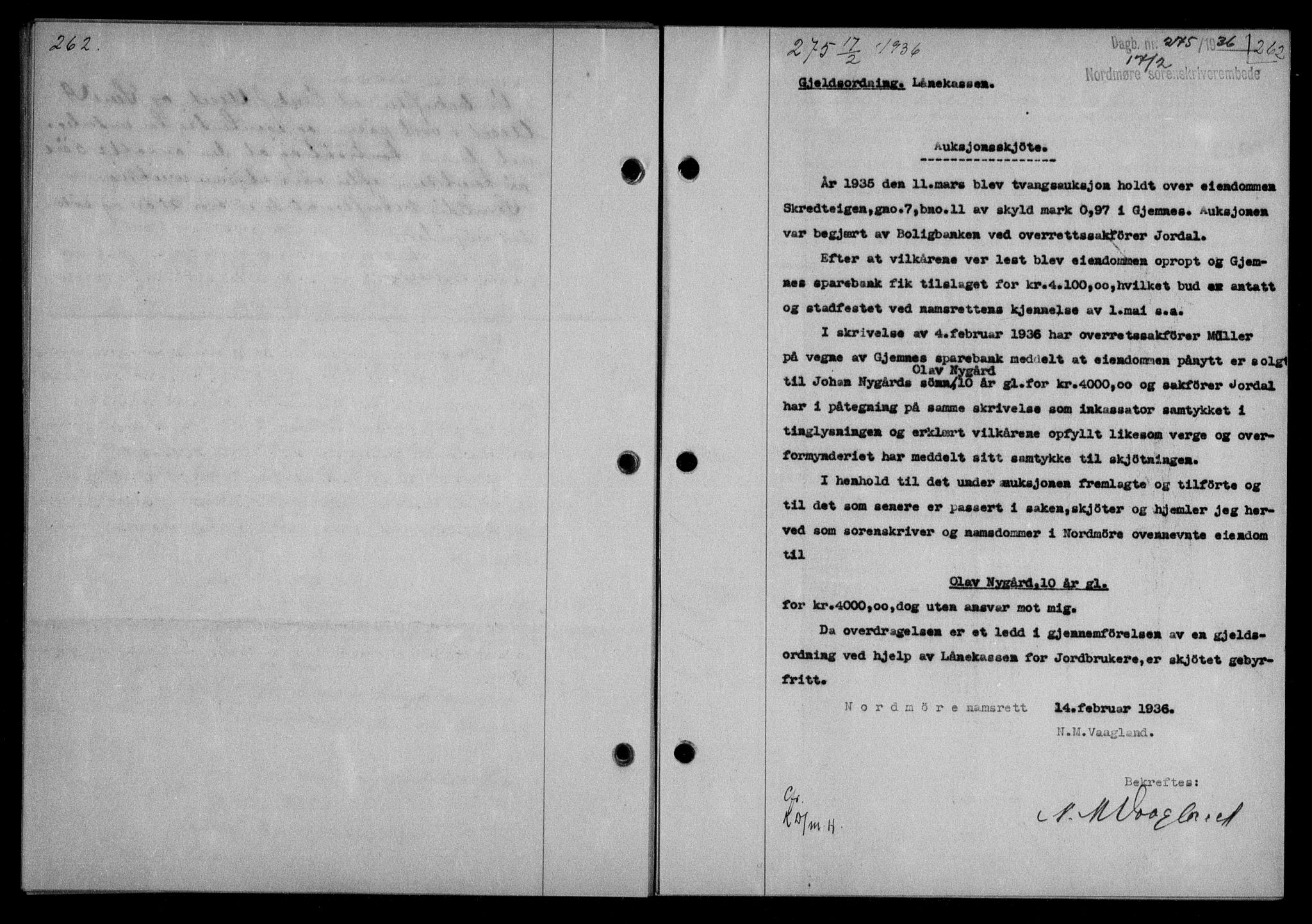 Nordmøre sorenskriveri, AV/SAT-A-4132/1/2/2Ca/L0087: Mortgage book no. 77, 1935-1936, Deed date: 17.02.1936