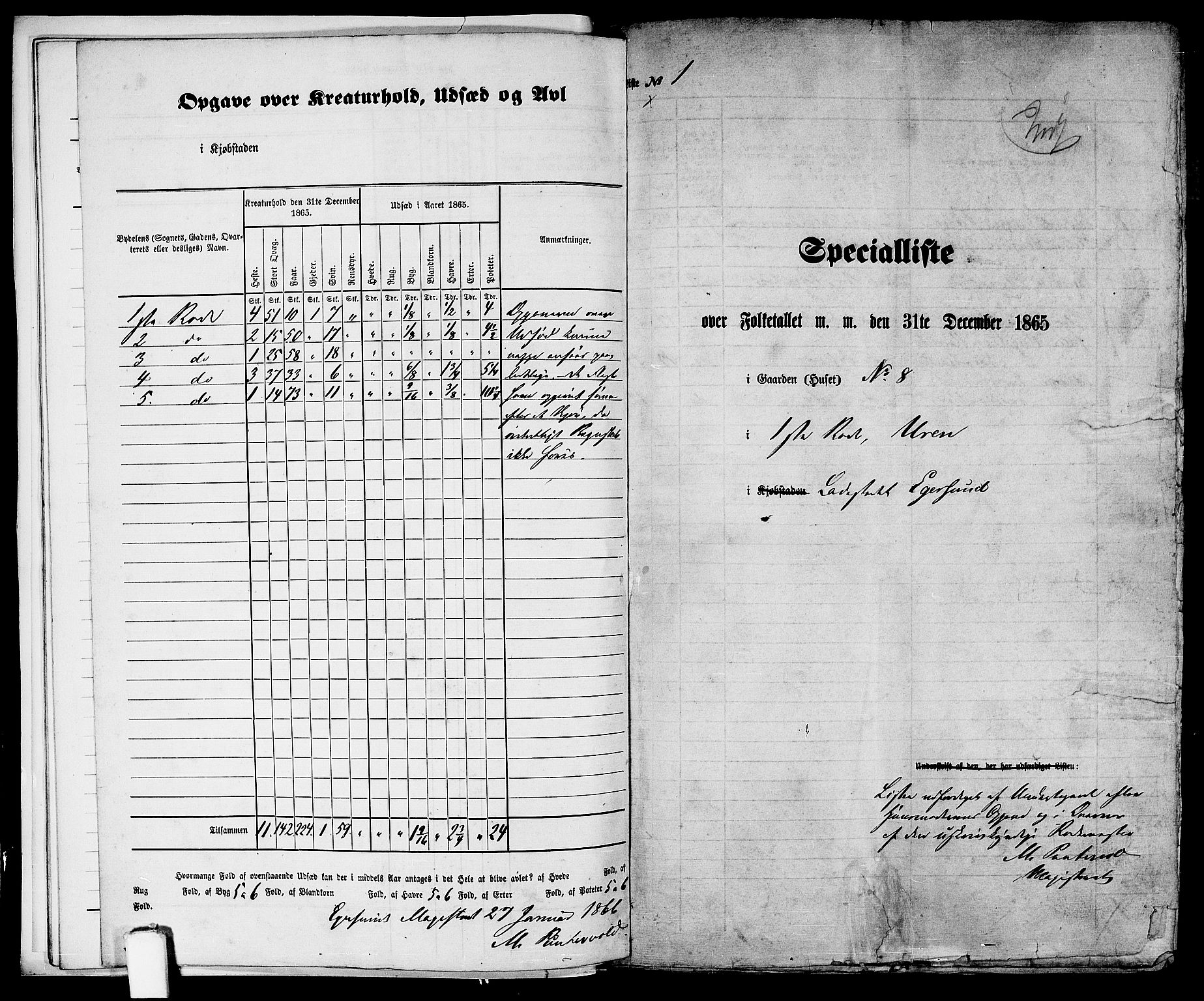RA, 1865 census for Eigersund parish, Egersund town, 1865, p. 10