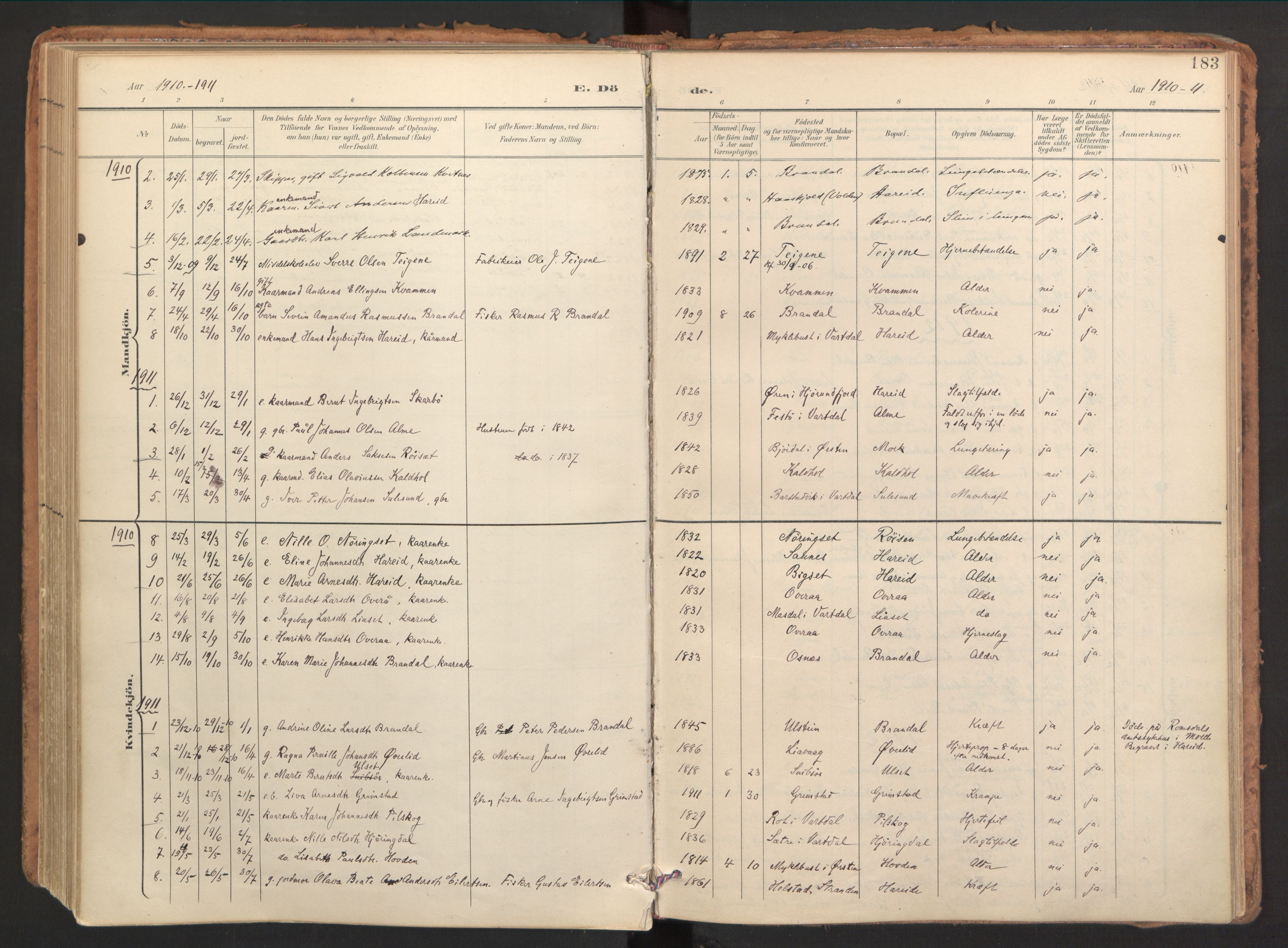 Ministerialprotokoller, klokkerbøker og fødselsregistre - Møre og Romsdal, SAT/A-1454/510/L0123: Parish register (official) no. 510A03, 1898-1922, p. 183