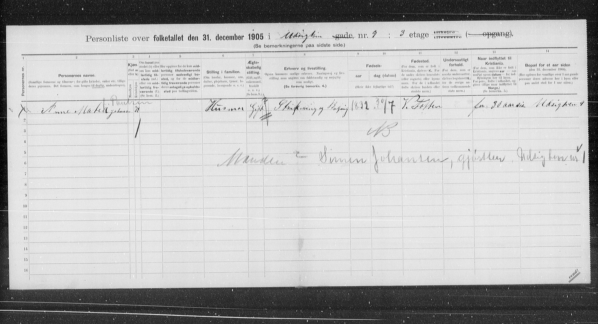 OBA, Municipal Census 1905 for Kristiania, 1905, p. 62292