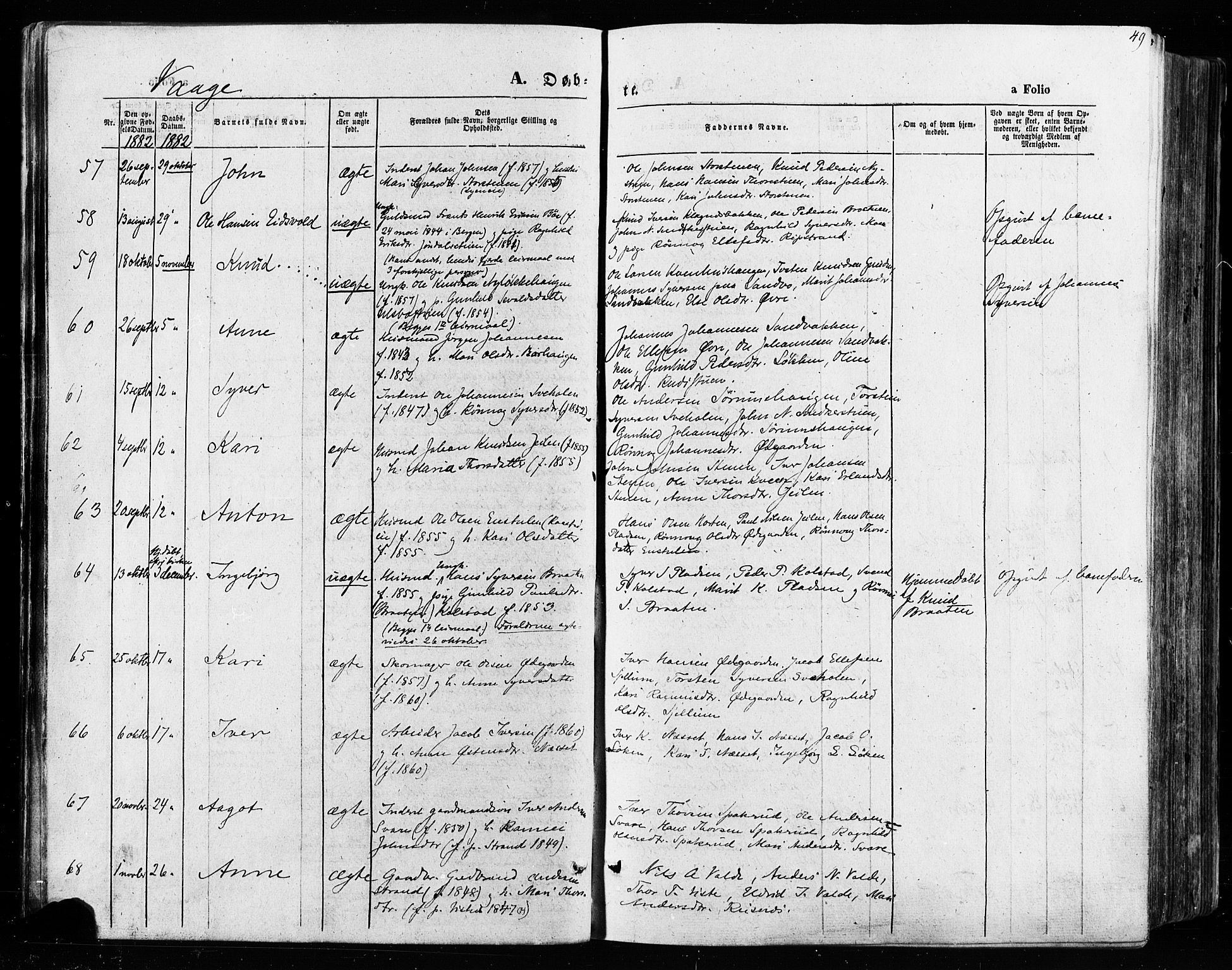 Vågå prestekontor, SAH/PREST-076/H/Ha/Haa/L0007: Parish register (official) no. 7 /1, 1872-1886, p. 49