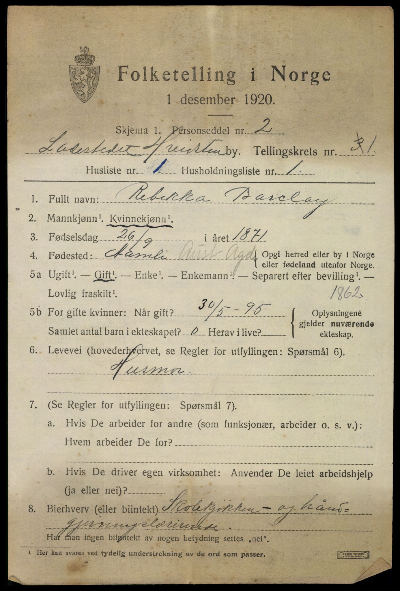 SAO, 1920 census for Hvitsten, 1920, p. 148