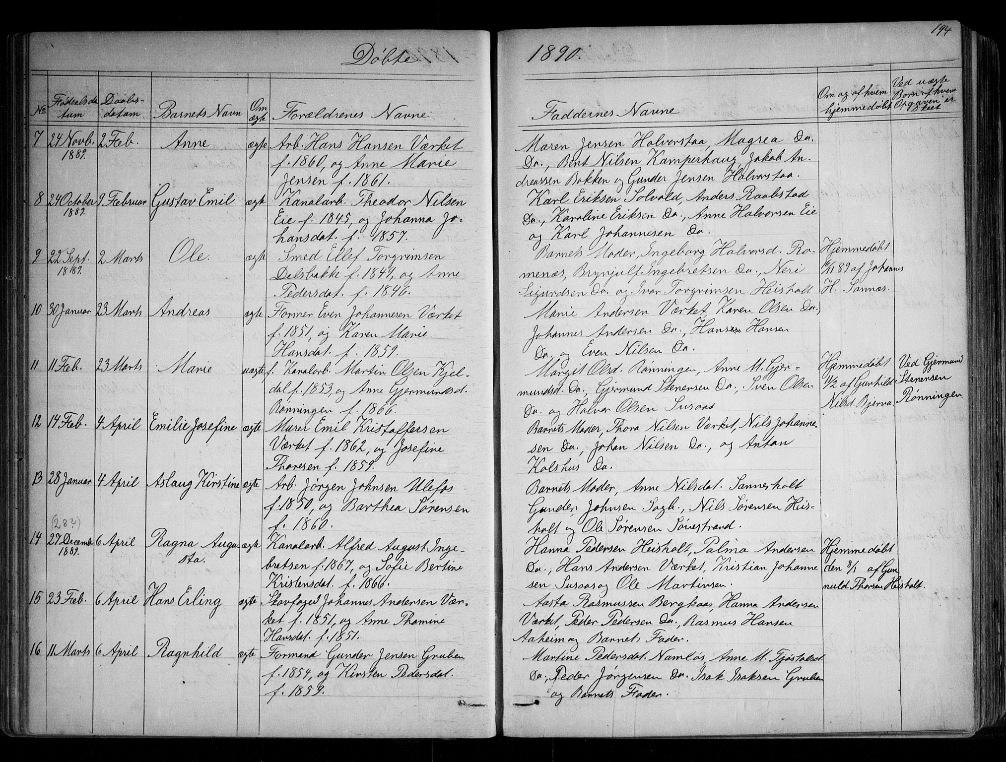 Holla kirkebøker, SAKO/A-272/G/Ga/L0004: Parish register (copy) no. I 4, 1867-1890, p. 194