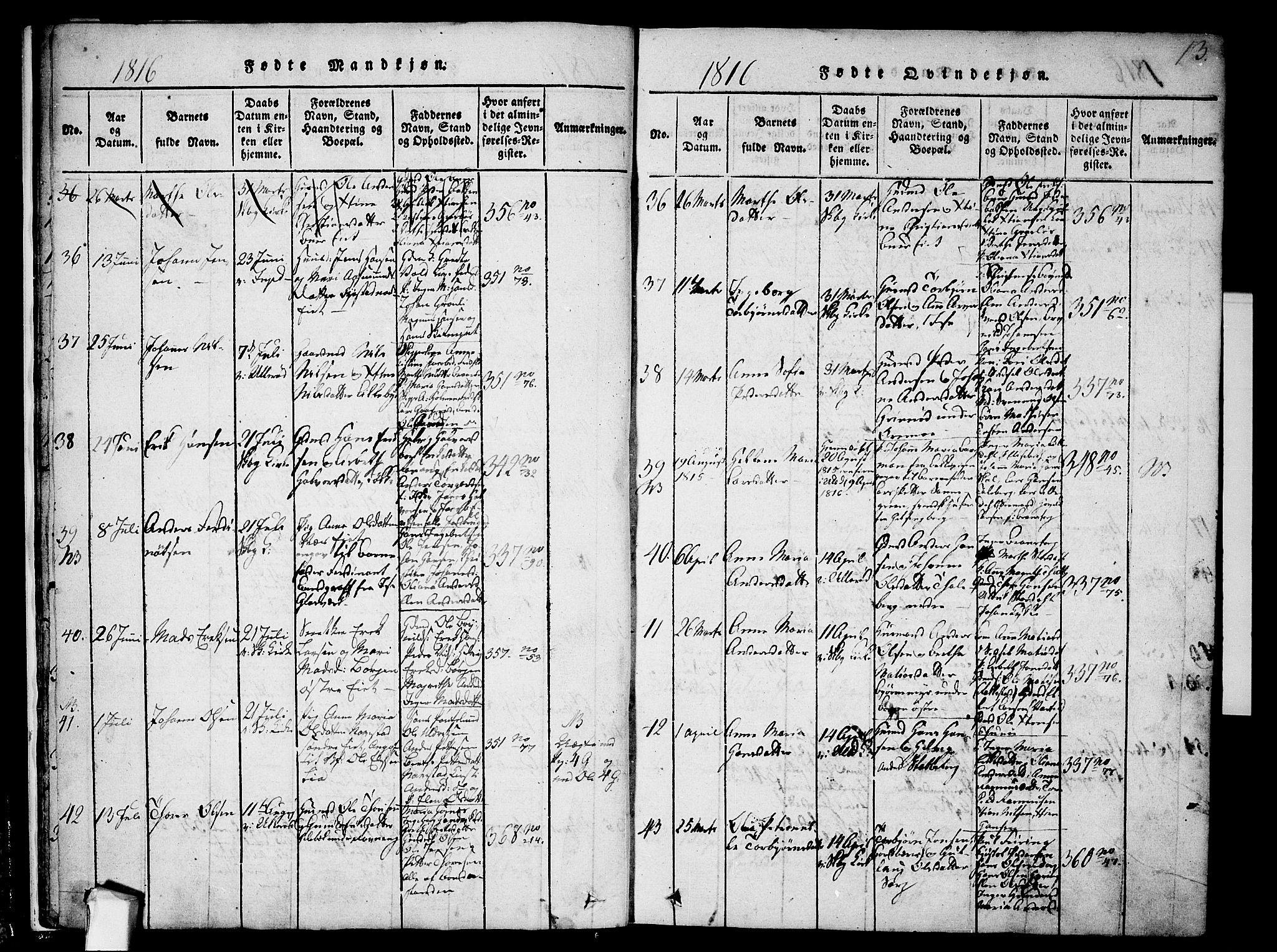 Skjeberg prestekontor Kirkebøker, AV/SAO-A-10923/F/Fa/L0004: Parish register (official) no. I 4, 1815-1830, p. 13