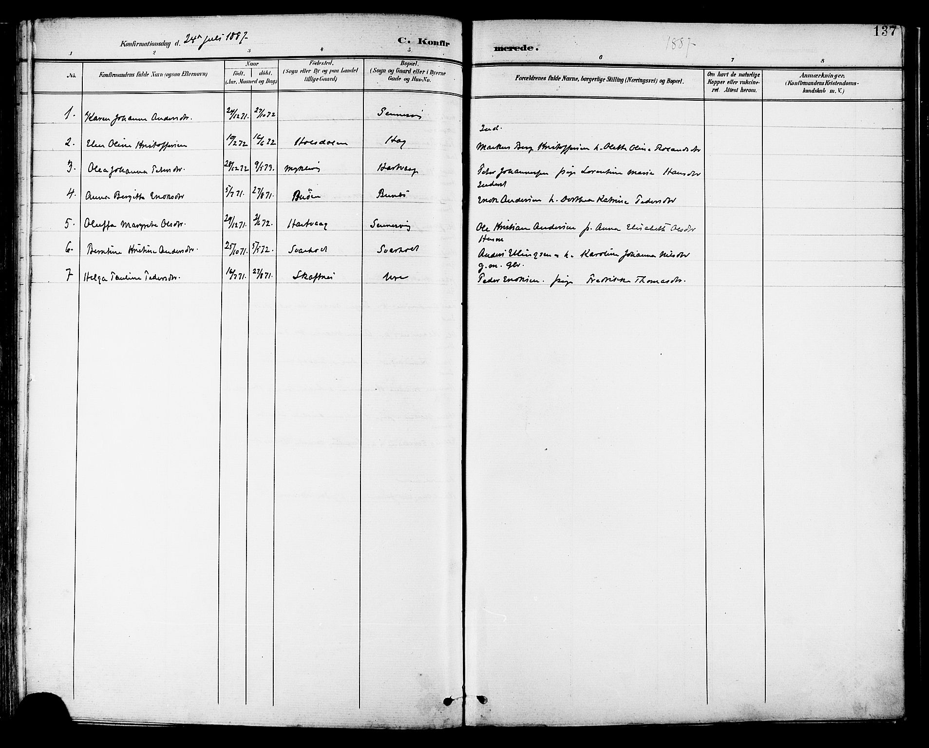 Ministerialprotokoller, klokkerbøker og fødselsregistre - Nordland, AV/SAT-A-1459/882/L1179: Parish register (official) no. 882A01, 1886-1898, p. 137