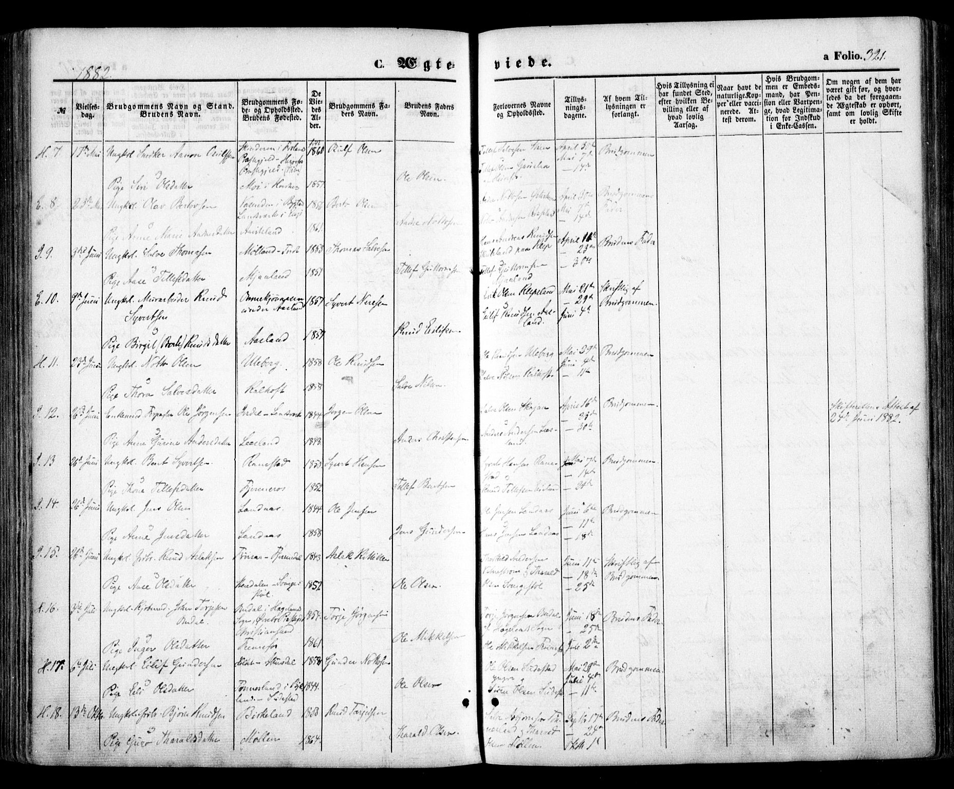 Evje sokneprestkontor, AV/SAK-1111-0008/F/Fa/Faa/L0006: Parish register (official) no. A 6, 1866-1884, p. 321