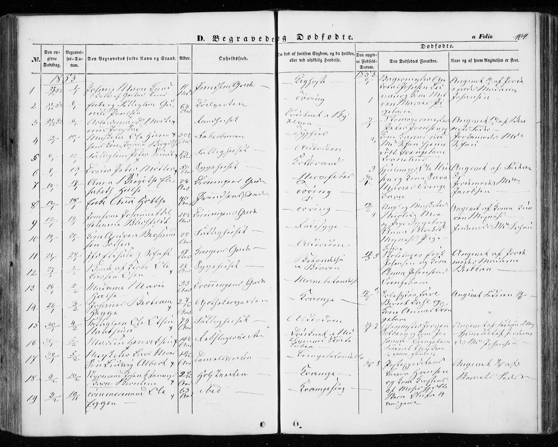 Ministerialprotokoller, klokkerbøker og fødselsregistre - Sør-Trøndelag, SAT/A-1456/601/L0051: Parish register (official) no. 601A19, 1848-1857, p. 404
