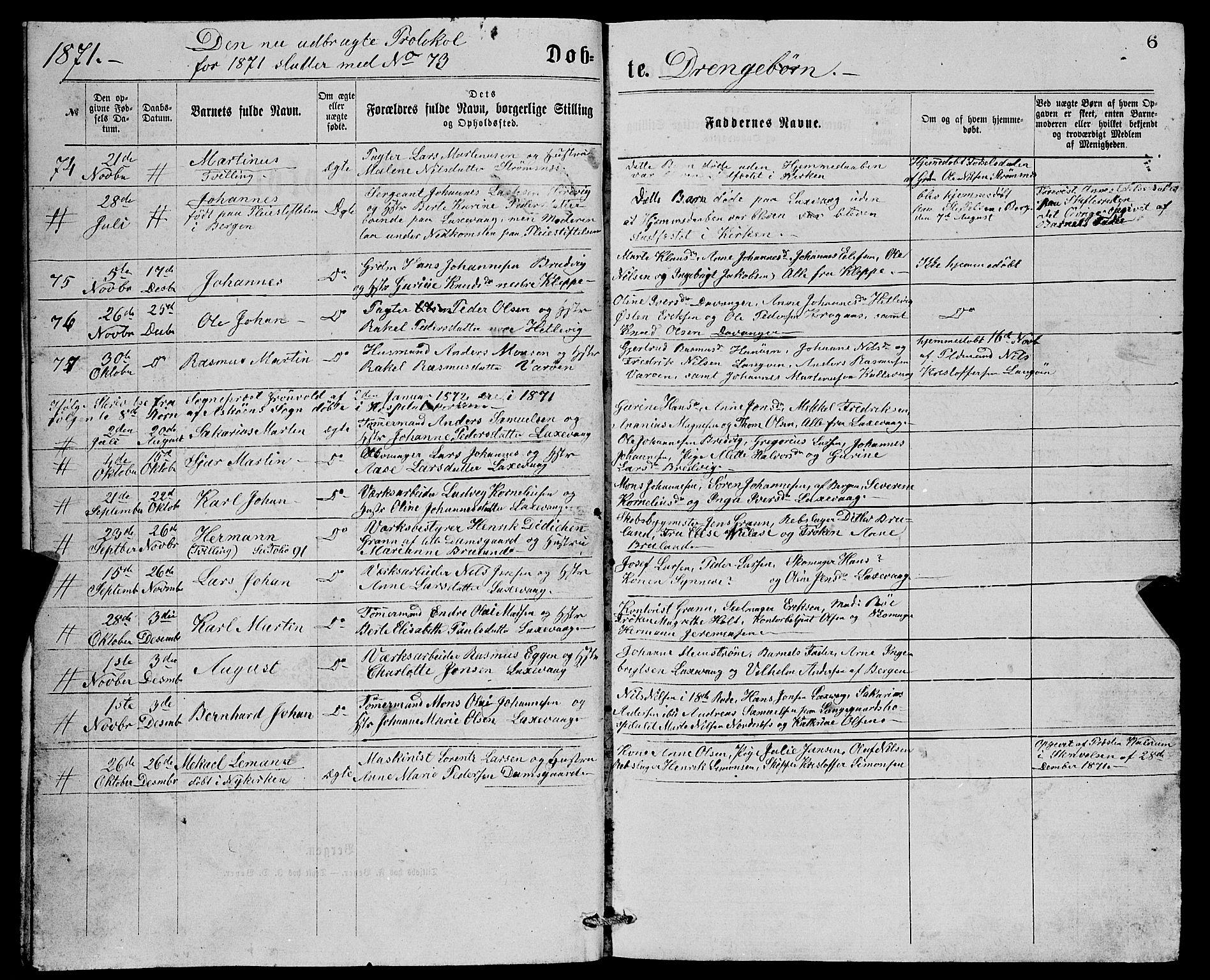 Askøy Sokneprestembete, AV/SAB-A-74101/H/Ha/Hab/Haba/L0007: Parish register (copy) no. A 7, 1871-1881, p. 6