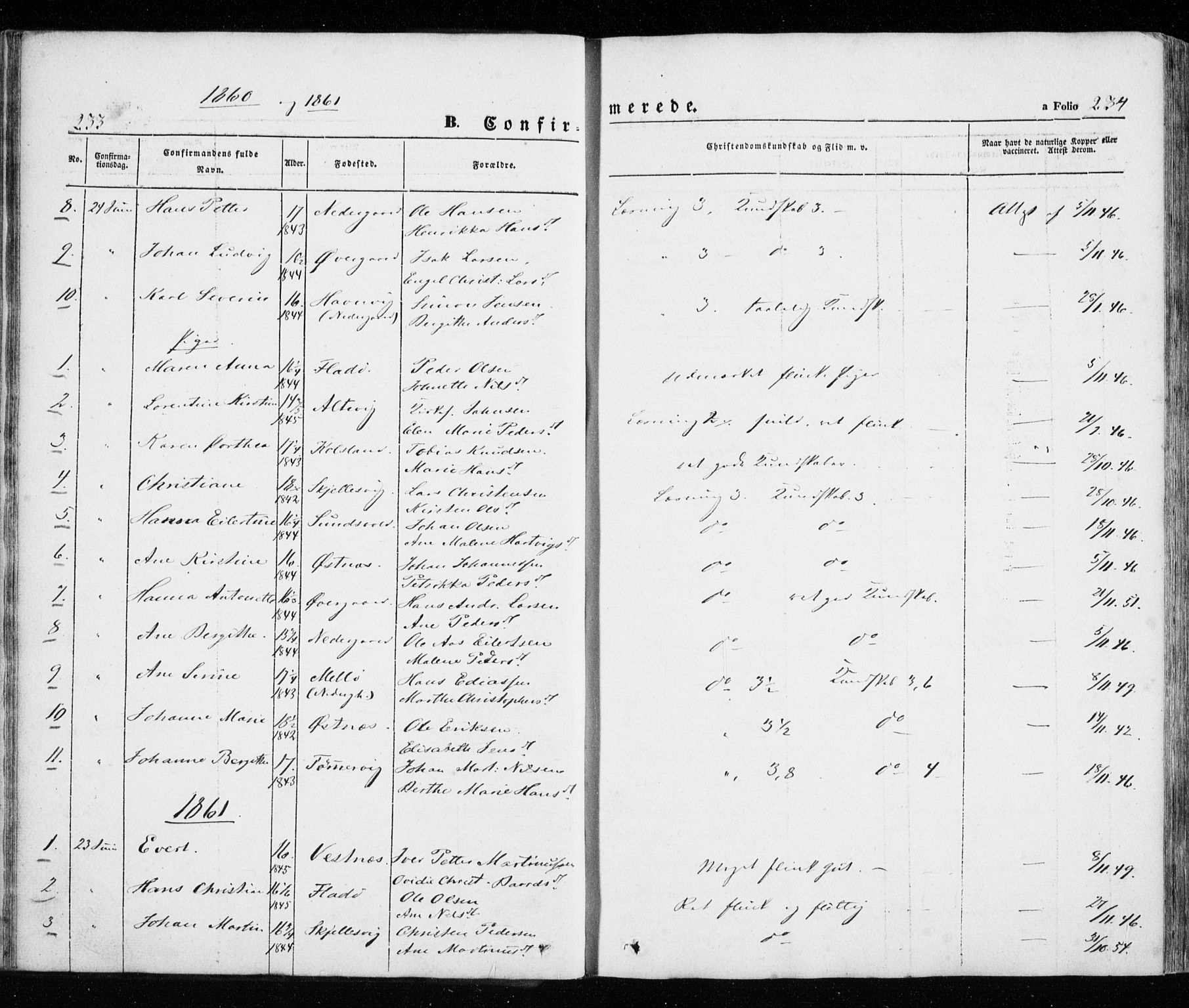 Trondenes sokneprestkontor, SATØ/S-1319/H/Ha/L0010kirke: Parish register (official) no. 10, 1840-1865, p. 233-234