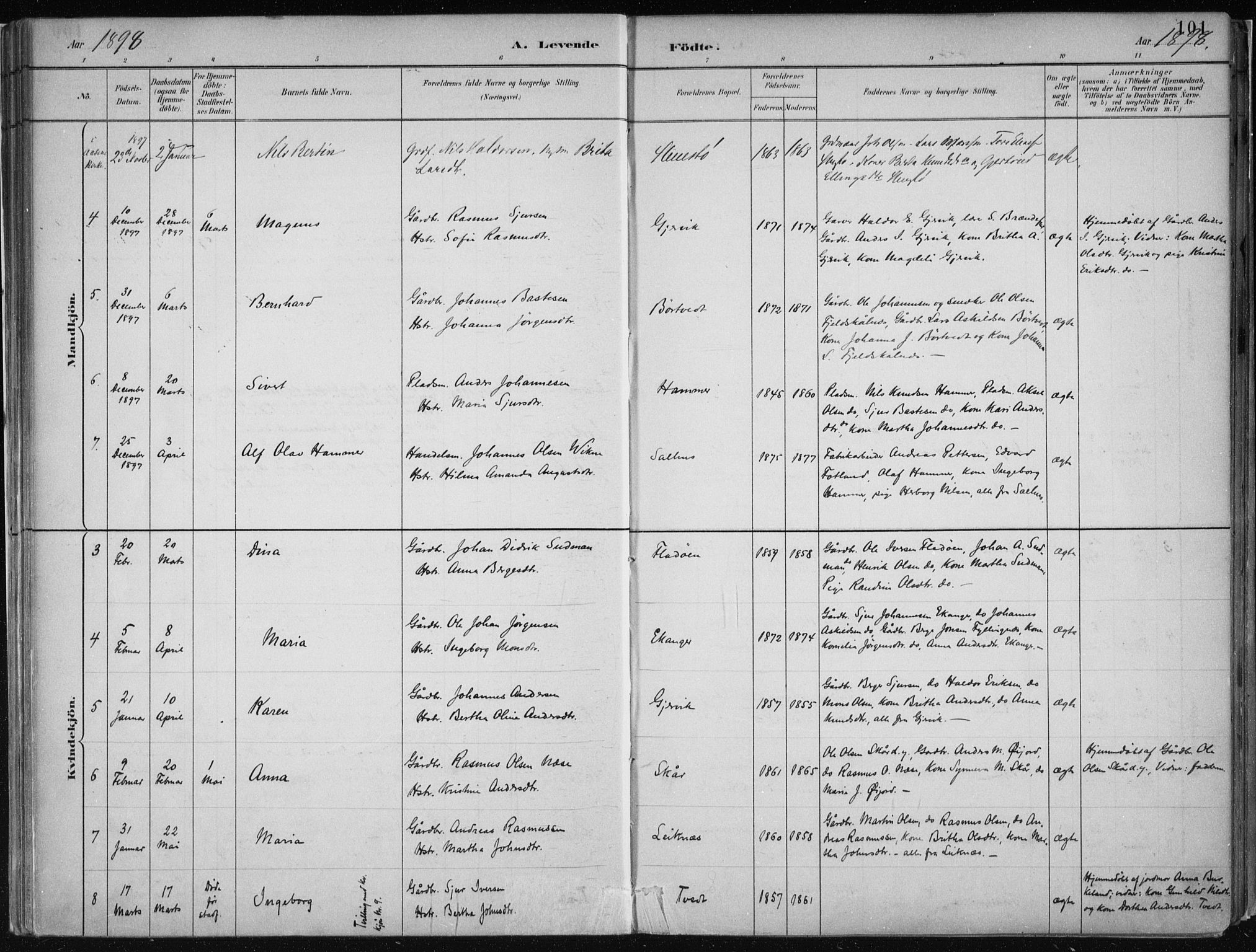 Hamre sokneprestembete, SAB/A-75501/H/Ha/Haa/Haab/L0001: Parish register (official) no. B  1, 1882-1905, p. 101