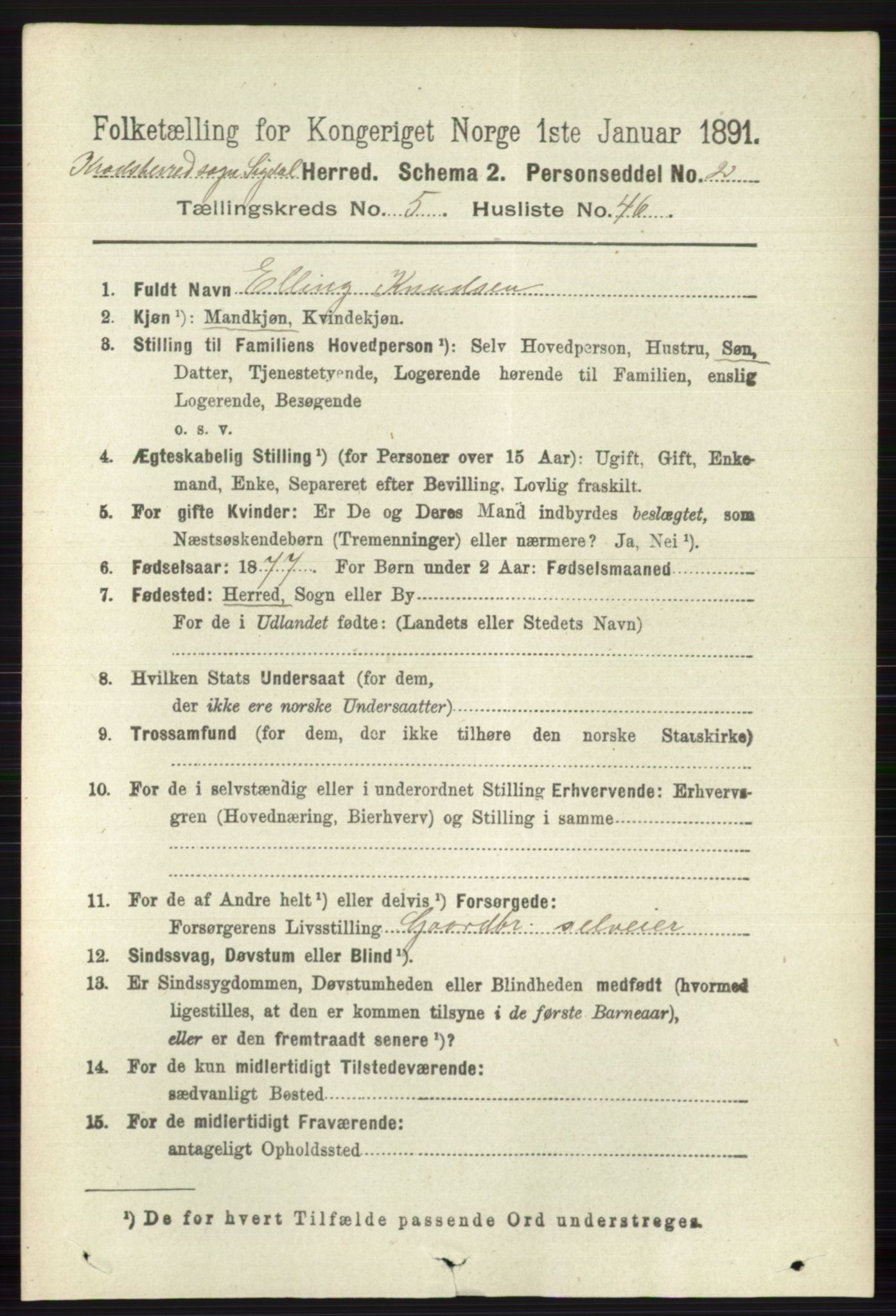 RA, 1891 census for 0621 Sigdal, 1891, p. 6576