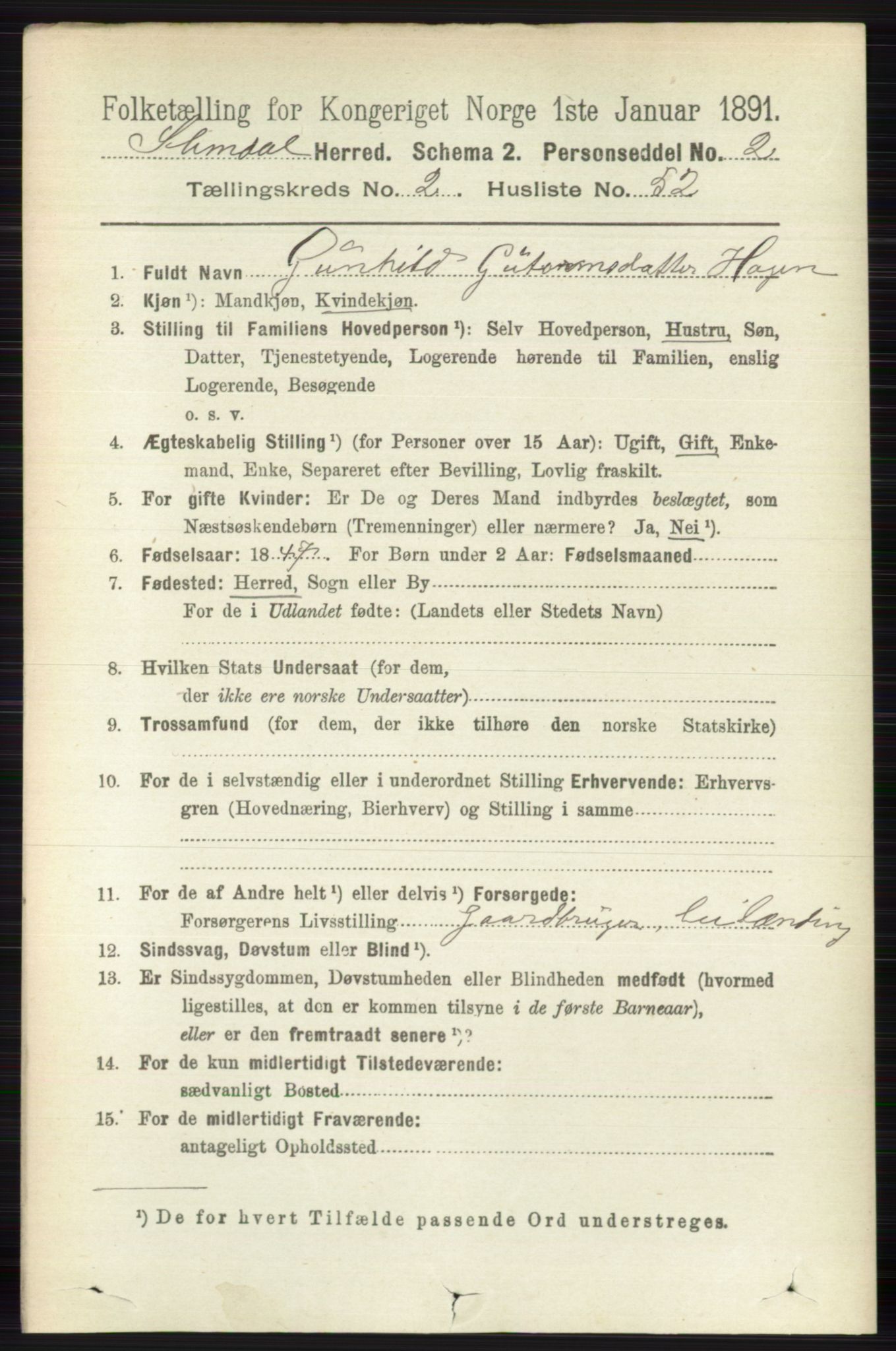 RA, 1891 census for 0811 Slemdal, 1891, p. 689