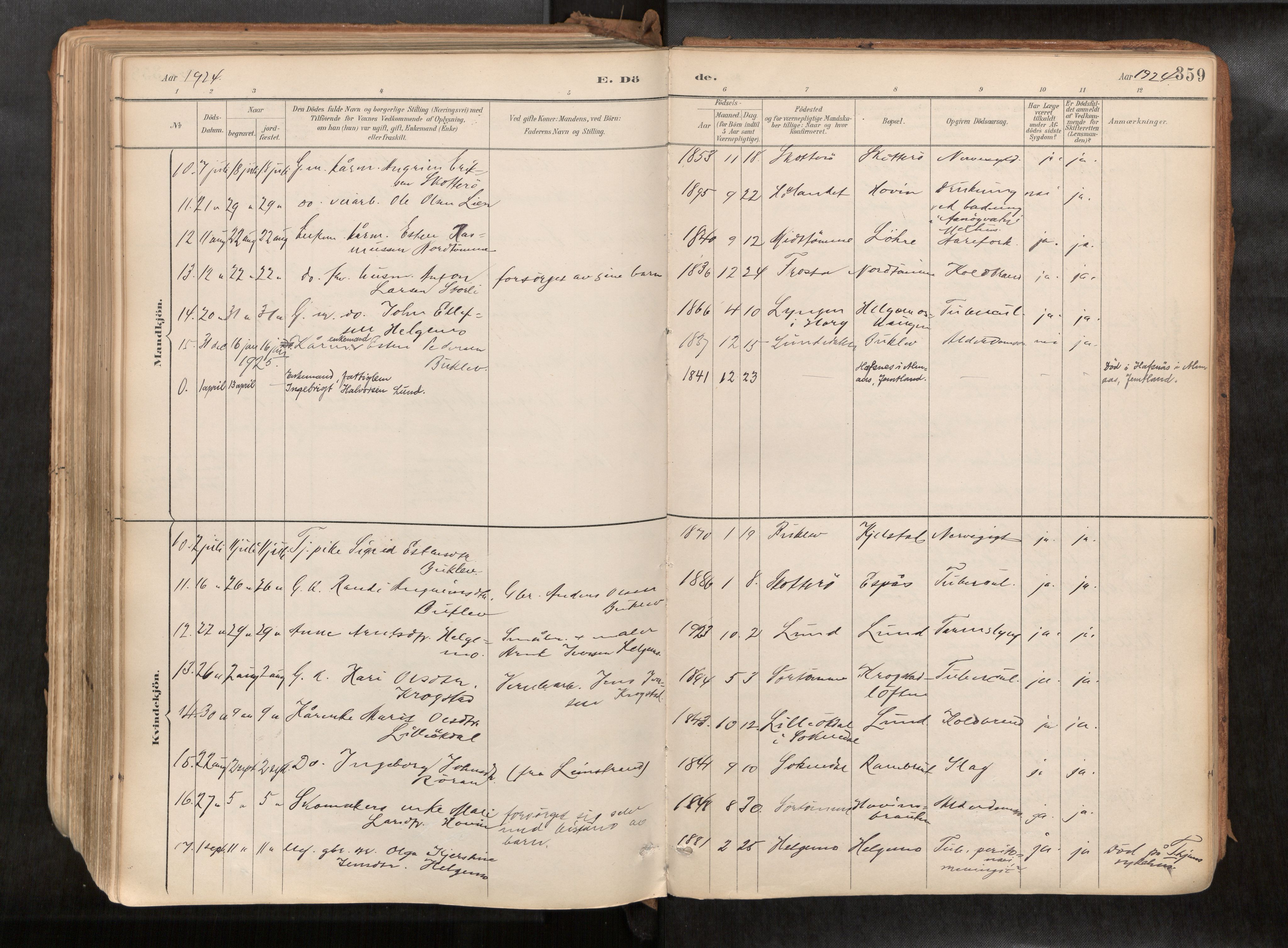 Ministerialprotokoller, klokkerbøker og fødselsregistre - Sør-Trøndelag, SAT/A-1456/692/L1105b: Parish register (official) no. 692A06, 1891-1934, p. 359