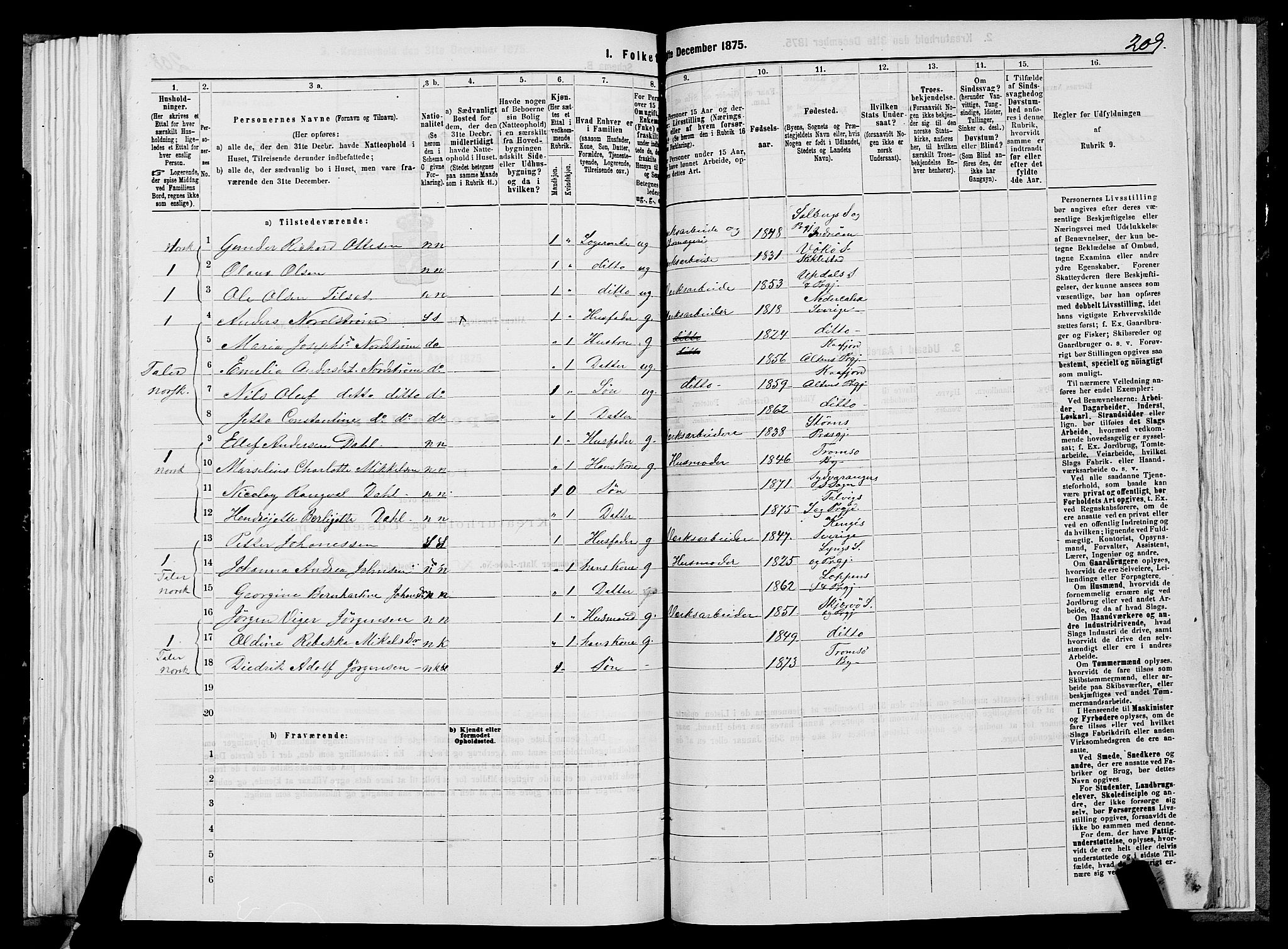 SATØ, 1875 census for 2012P Alta, 1875, p. 3209