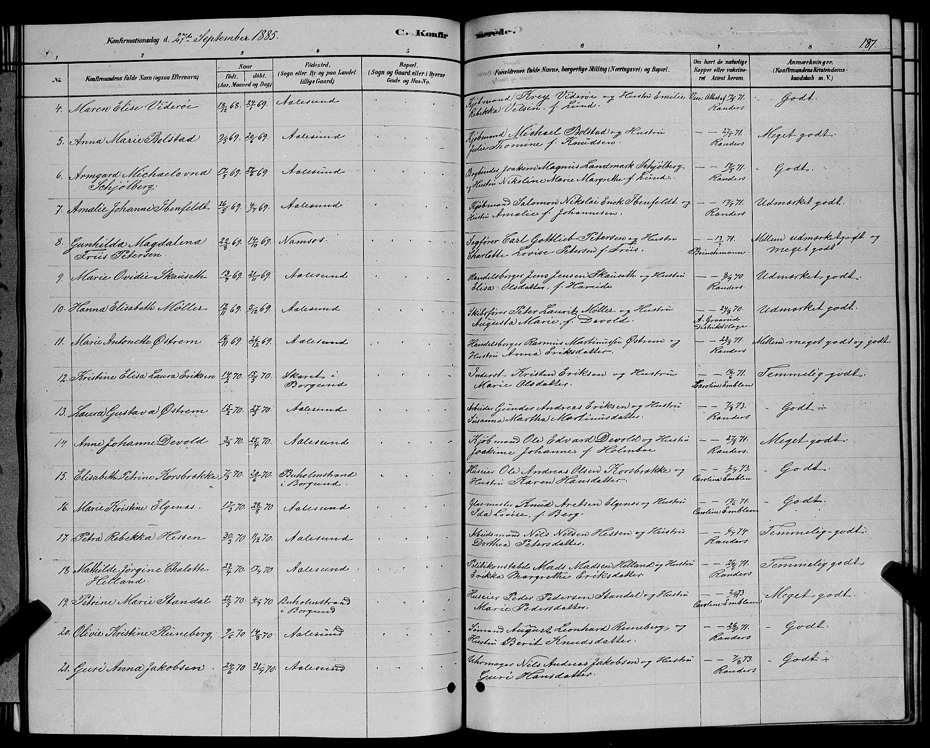 Ministerialprotokoller, klokkerbøker og fødselsregistre - Møre og Romsdal, AV/SAT-A-1454/529/L0466: Parish register (copy) no. 529C03, 1878-1888, p. 187