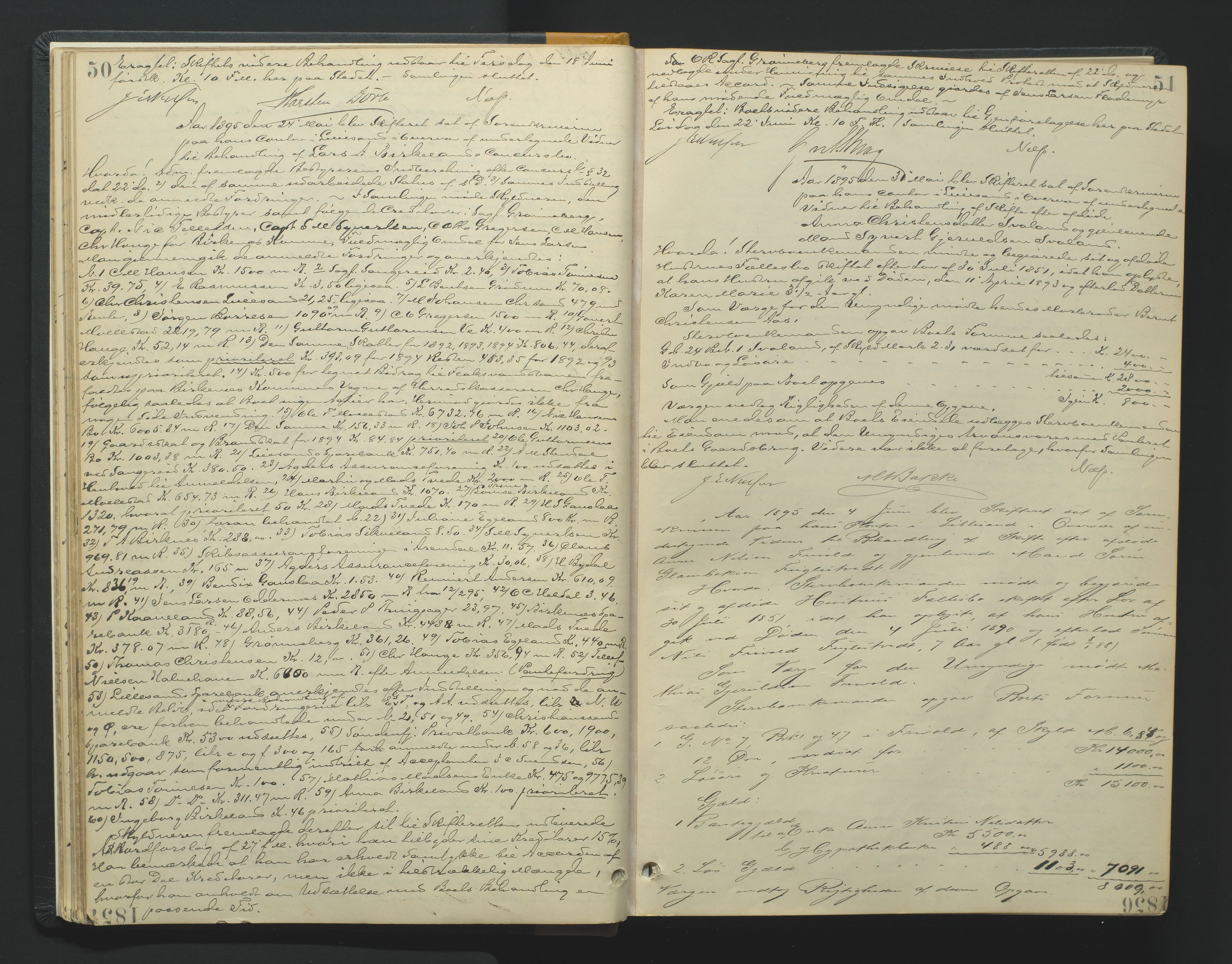 Vestre Nedenes/Sand sorenskriveri, AV/SAK-1221-0010/H/Hc/L0007: Skifteforhandlingsprotokoll nr. 5, 1894-1916, p. 50-51
