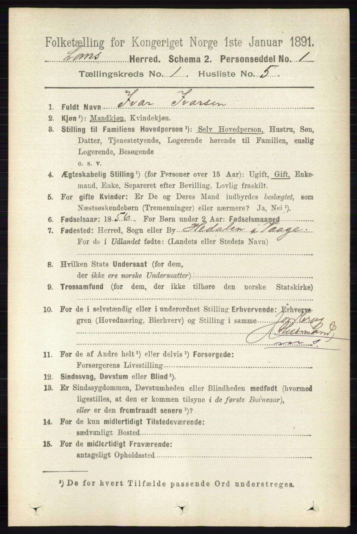 RA, 1891 census for 0514 Lom, 1891, p. 139