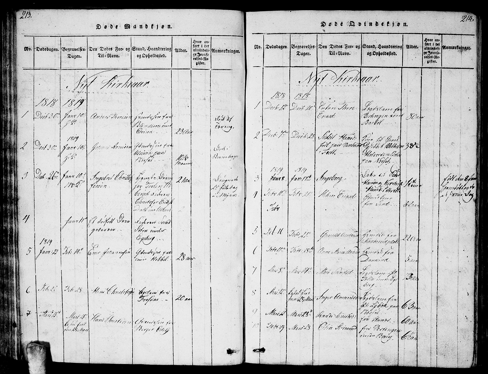 Enebakk prestekontor Kirkebøker, AV/SAO-A-10171c/G/Ga/L0001: Parish register (copy) no. I 1, 1815-1833, p. 213-214