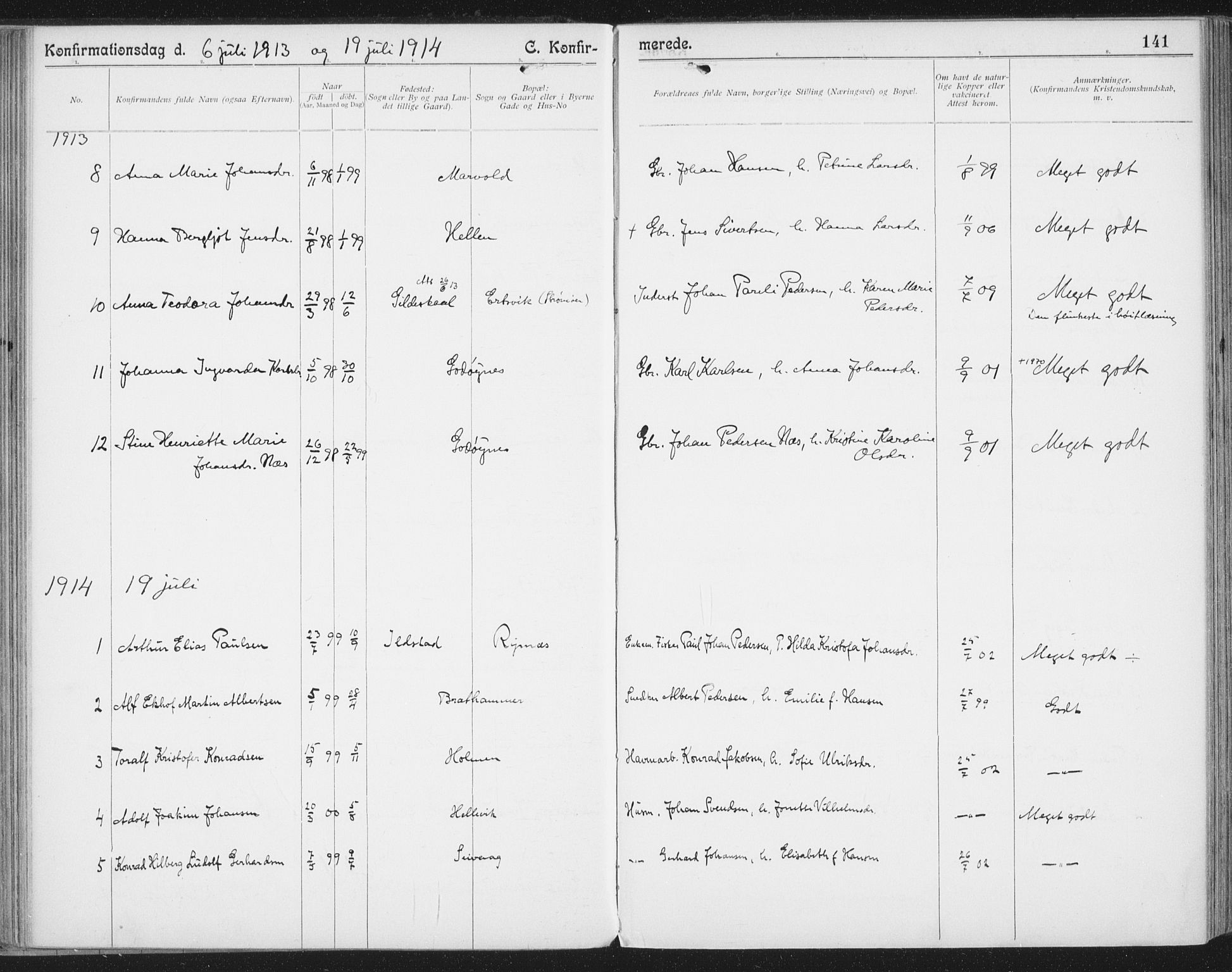 Ministerialprotokoller, klokkerbøker og fødselsregistre - Nordland, SAT/A-1459/804/L0081: Parish register (official) no. 804A02, 1901-1915, p. 141