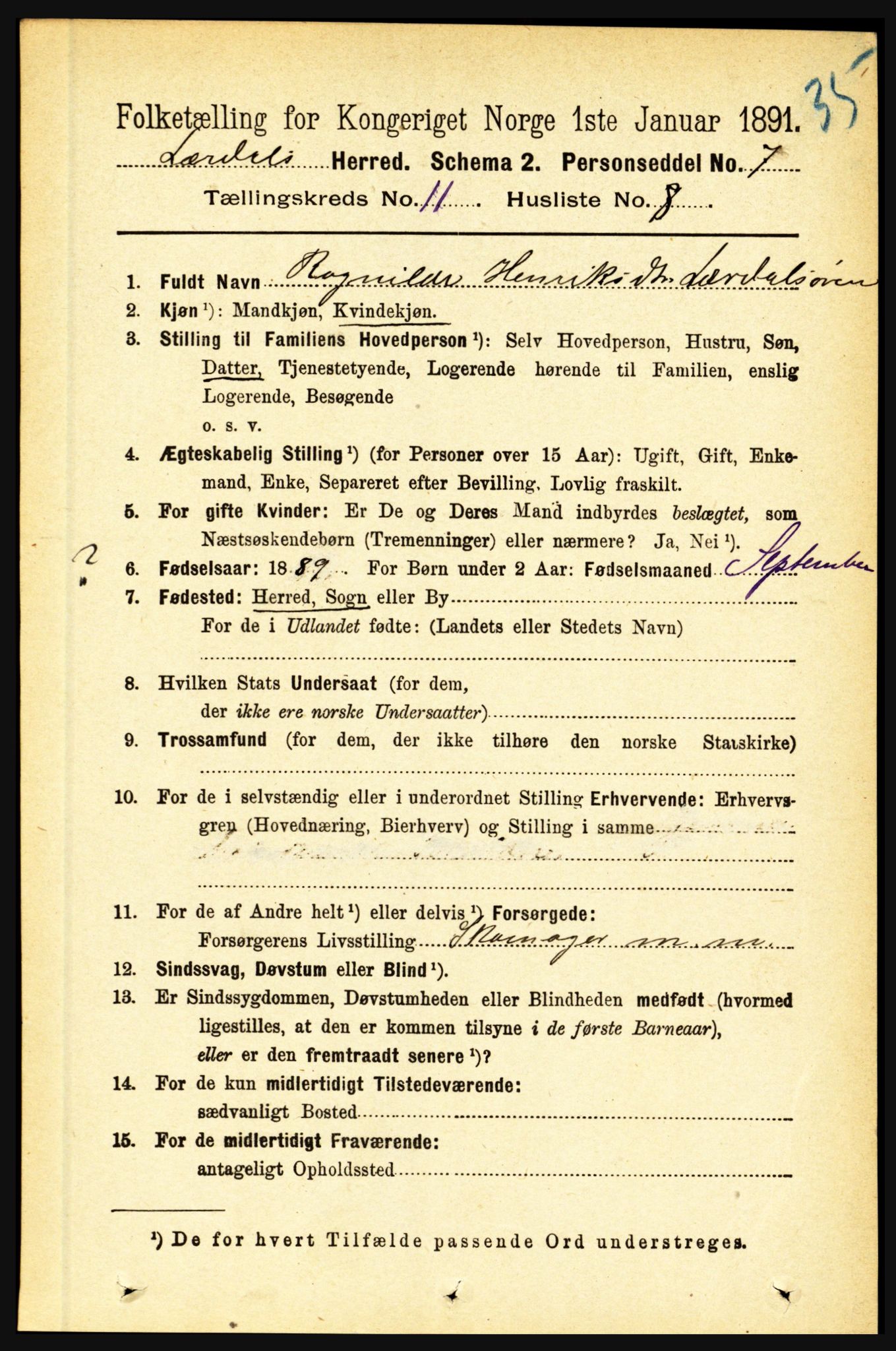 RA, 1891 census for 1422 Lærdal, 1891, p. 2188