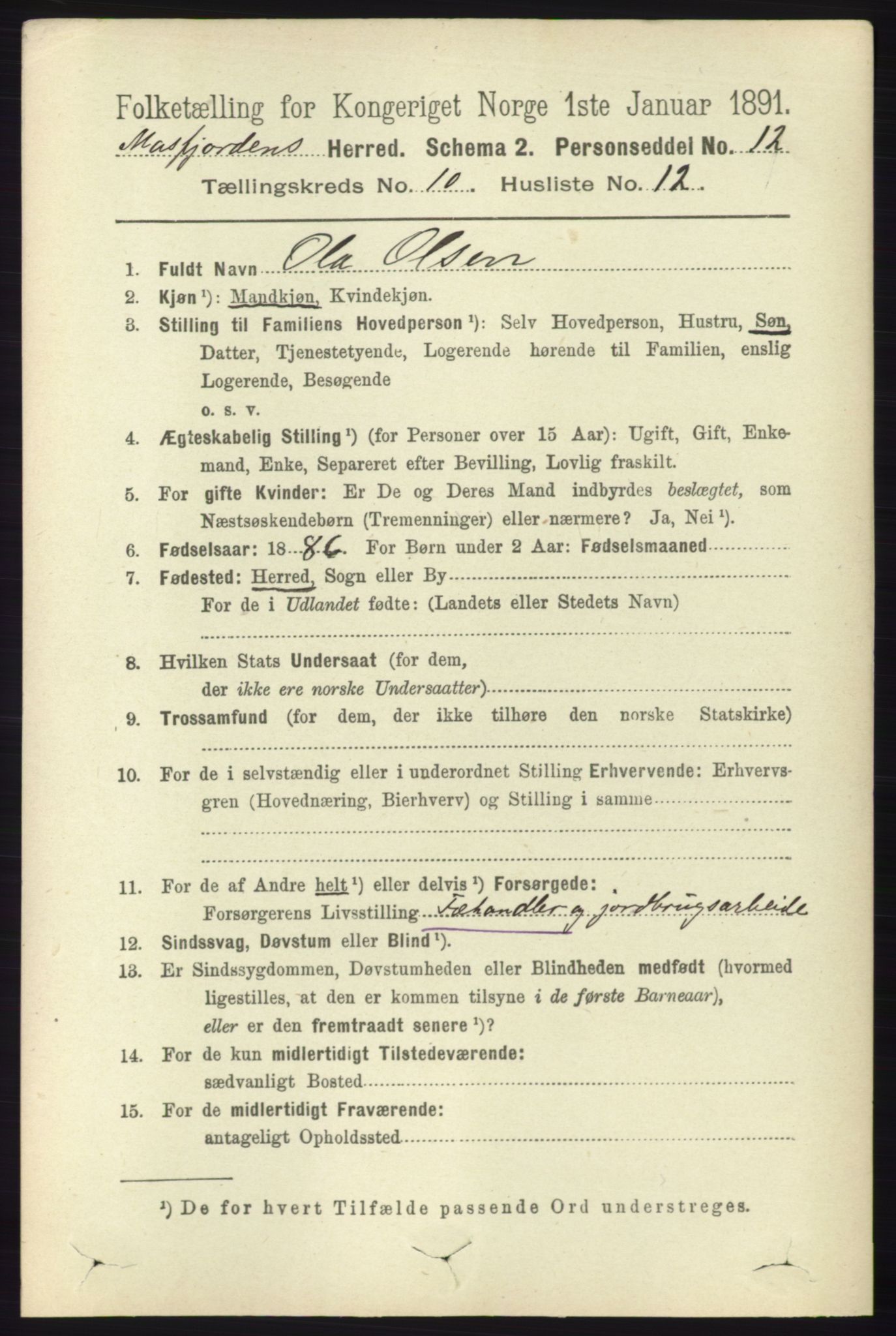 RA, 1891 census for 1266 Masfjorden, 1891, p. 2109