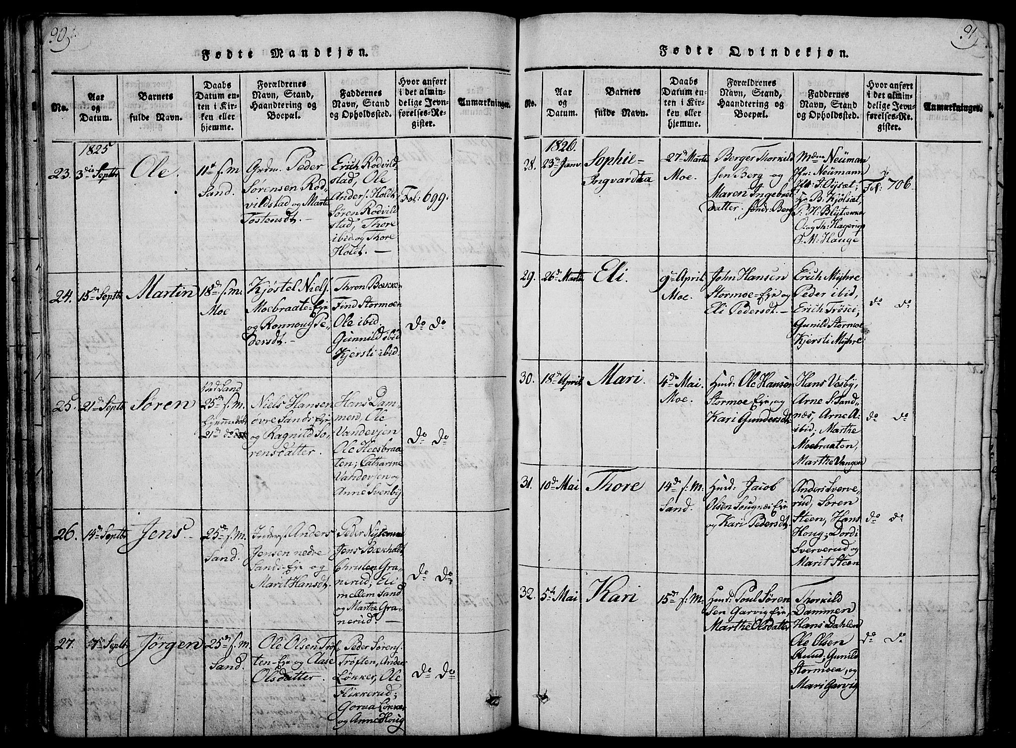 Nord-Odal prestekontor, SAH/PREST-032/H/Ha/Haa/L0001: Parish register (official) no. 1, 1819-1838, p. 90-91