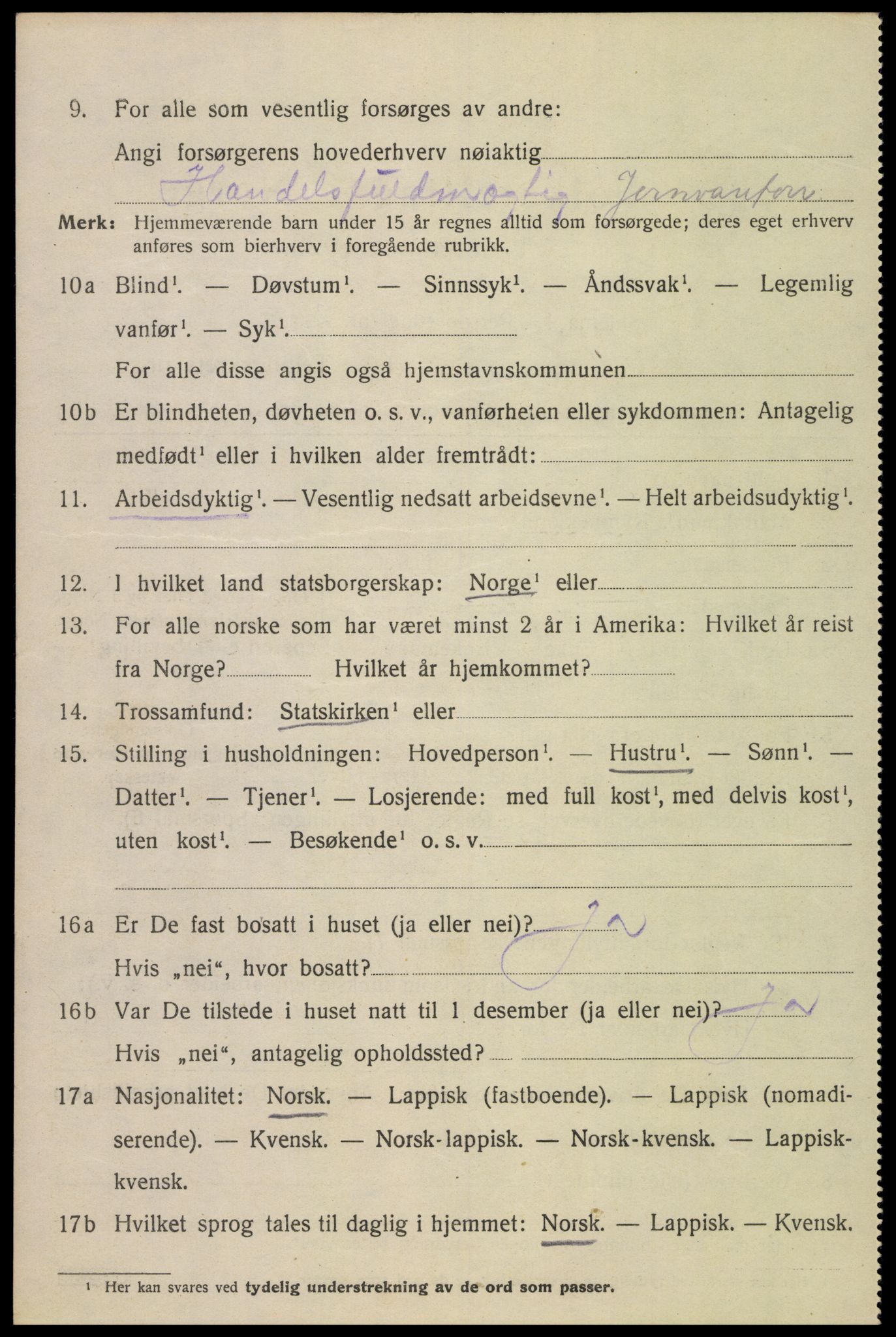 SAT, 1920 census for Narvik, 1920, p. 5797