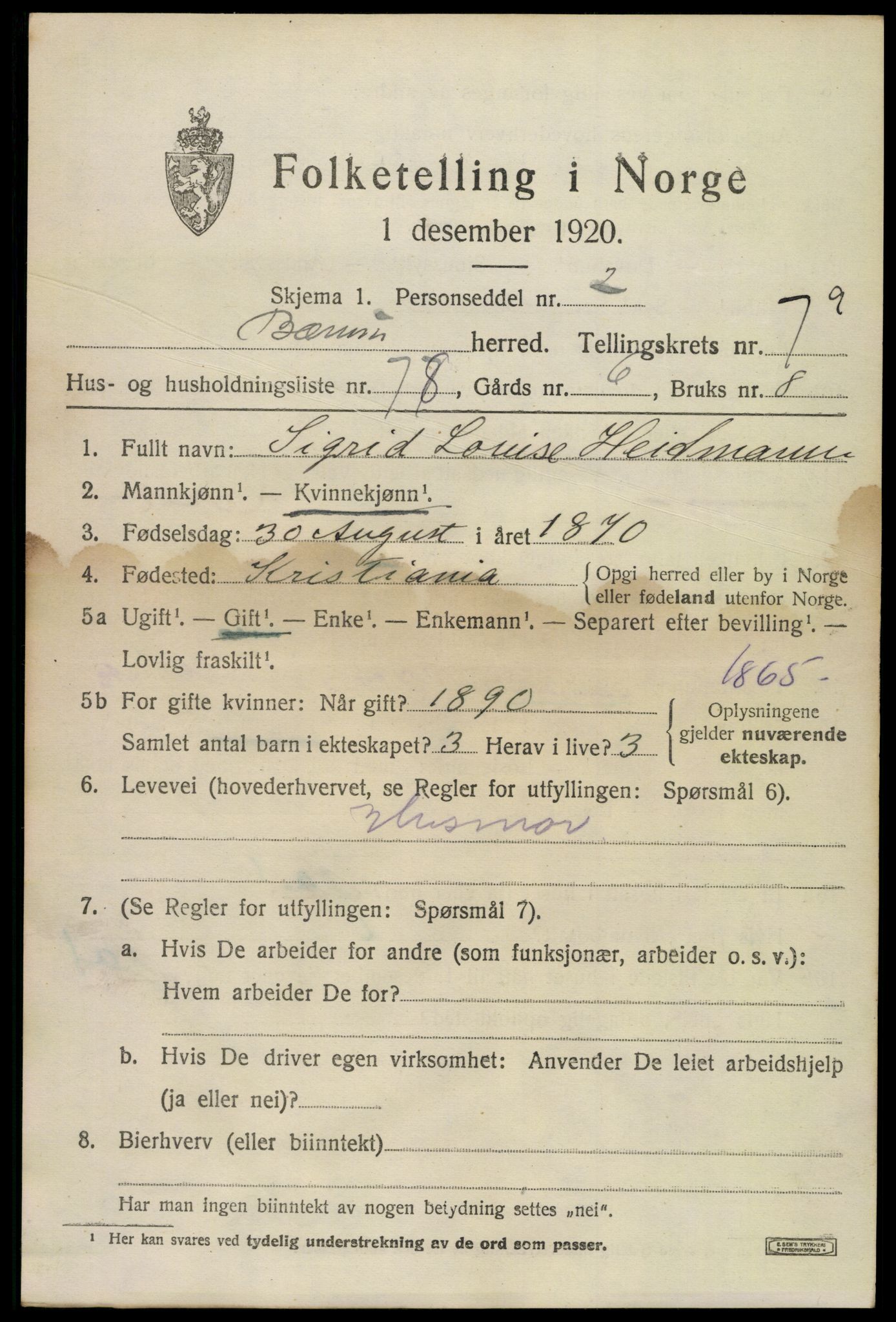 SAO, 1920 census for Bærum, 1920, p. 17312