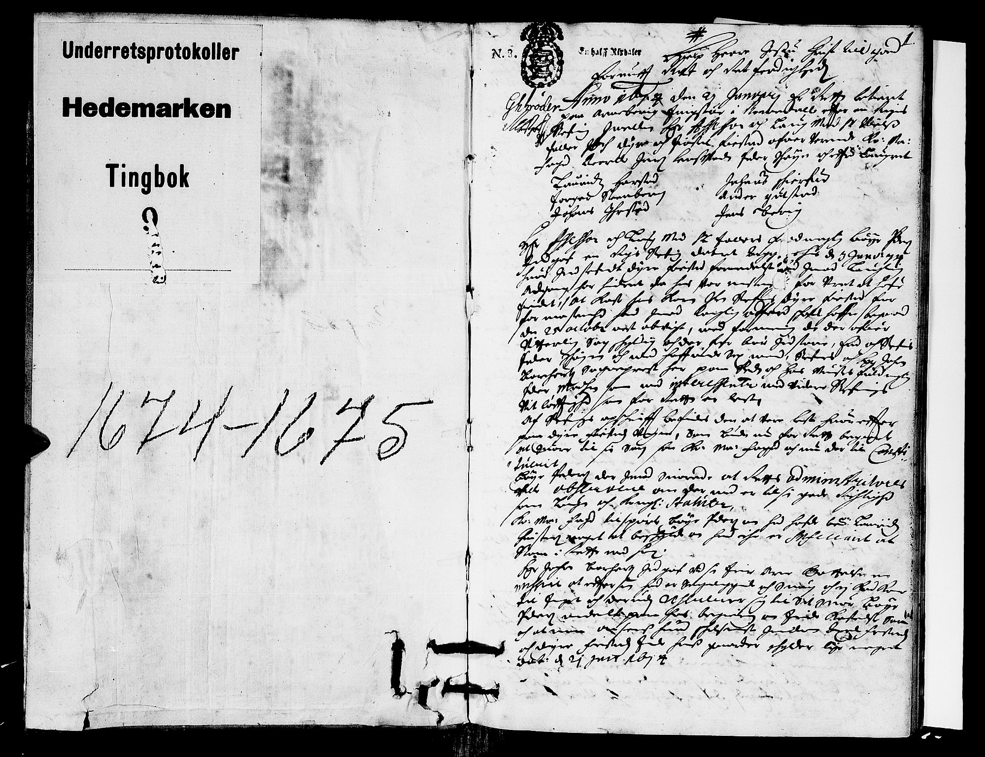 Hedemarken sorenskriveri, SAH/TING-034/G/Gb/L0010: Tingbok, 1674-1675, p. 0b-1a