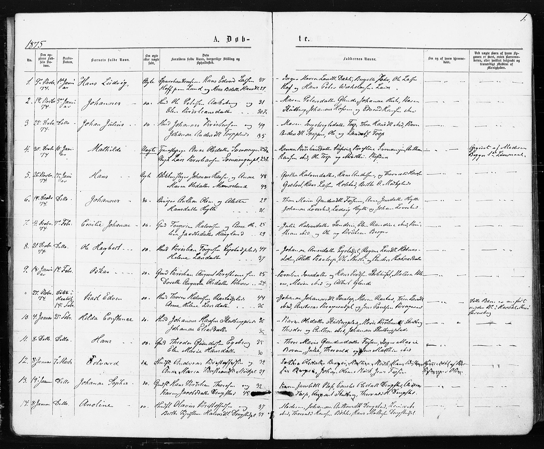 Spydeberg prestekontor Kirkebøker, AV/SAO-A-10924/F/Fa/L0007: Parish register (official) no. I 7, 1875-1885, p. 1