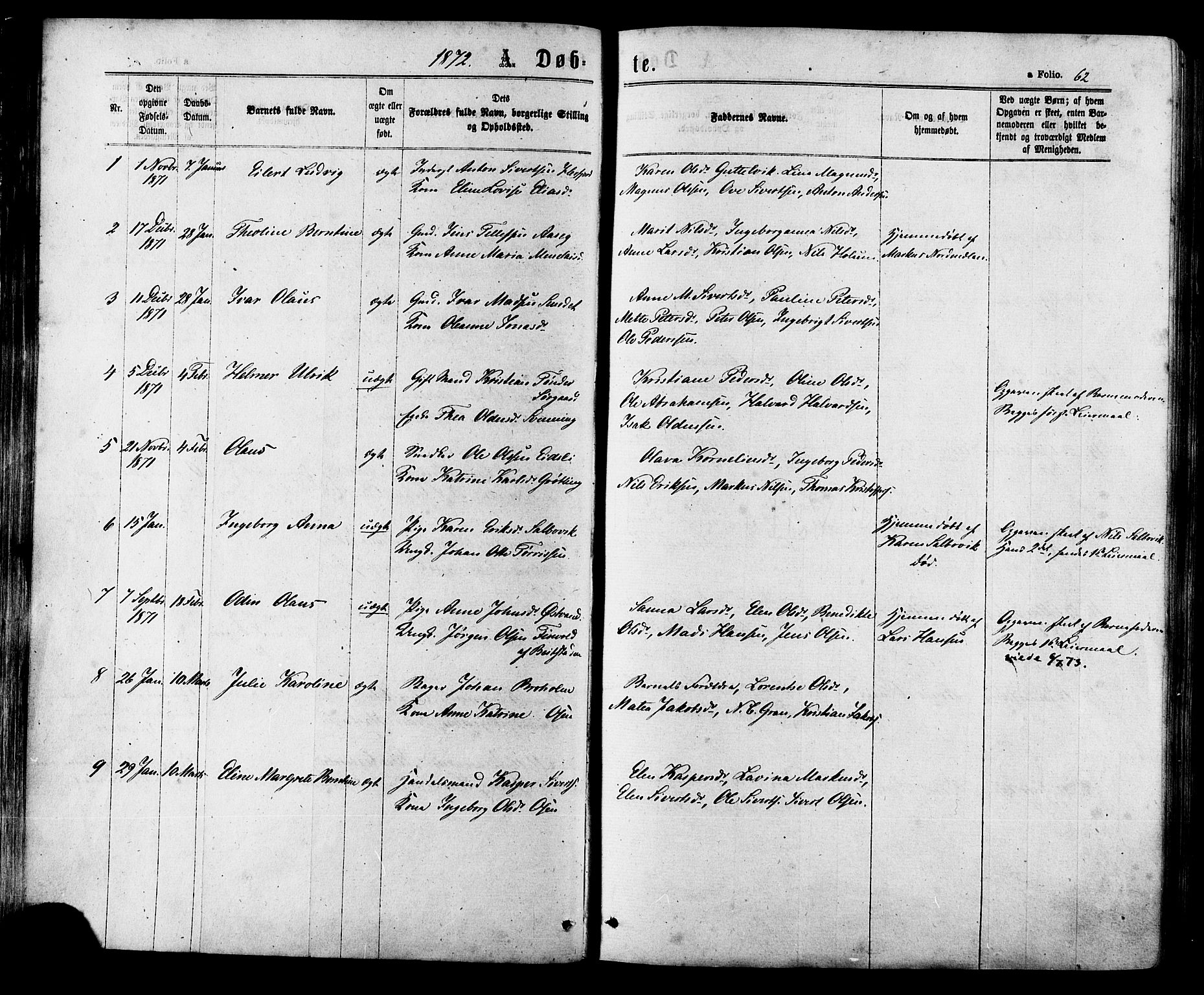 Ministerialprotokoller, klokkerbøker og fødselsregistre - Sør-Trøndelag, SAT/A-1456/657/L0706: Parish register (official) no. 657A07, 1867-1878, p. 62
