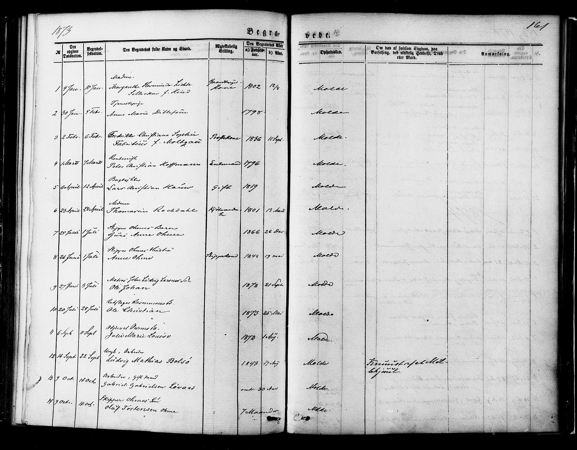 Ministerialprotokoller, klokkerbøker og fødselsregistre - Møre og Romsdal, SAT/A-1454/558/L0691: Parish register (official) no. 558A05, 1873-1886, p. 161