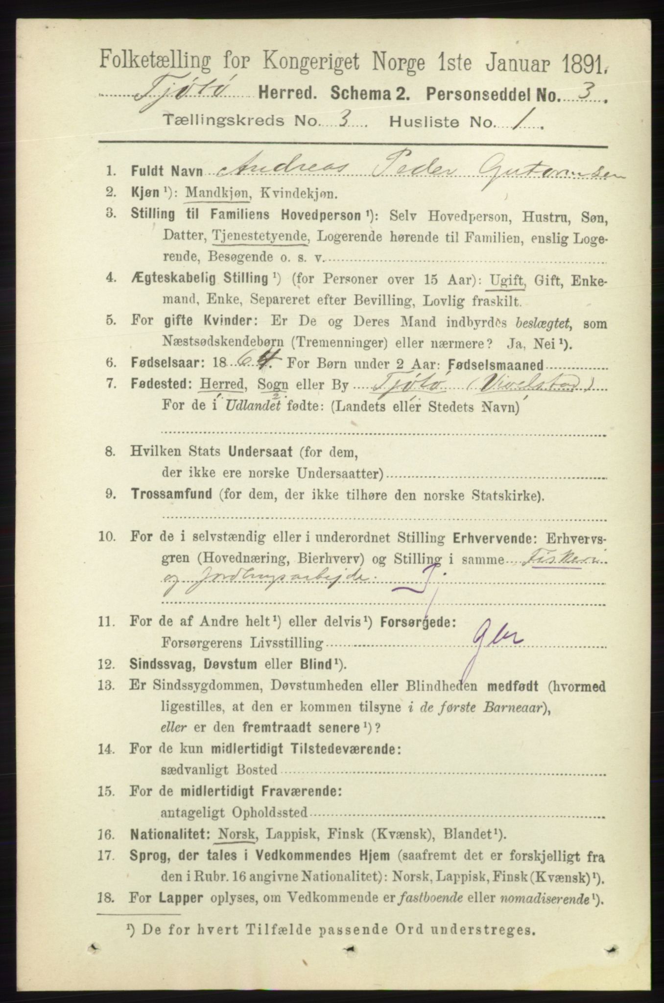 RA, 1891 census for 1817 Tjøtta, 1891, p. 1408