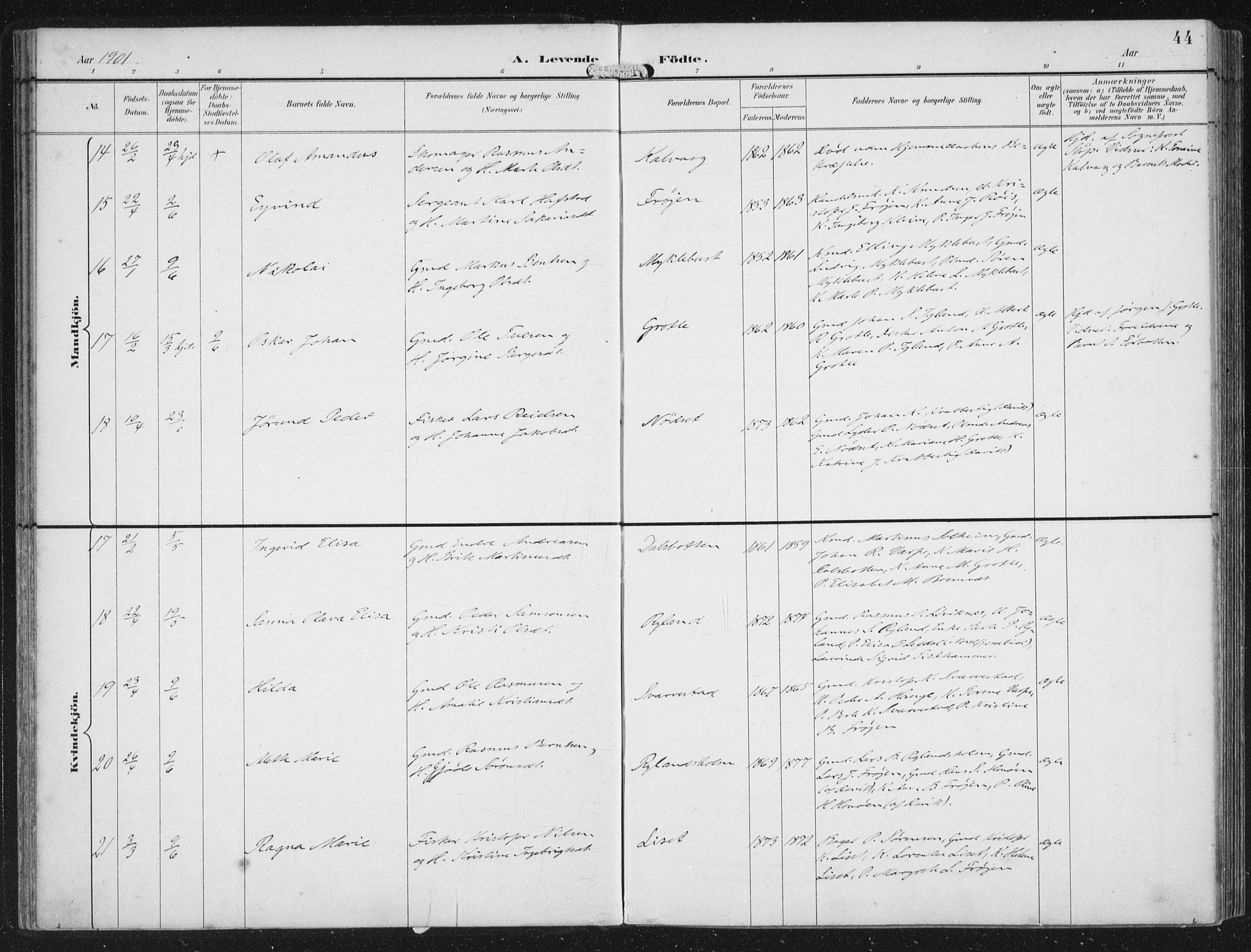 Bremanger sokneprestembete, AV/SAB-A-82201/H/Haa/Haab/L0002: Parish register (official) no. B  2, 1896-1908, p. 44