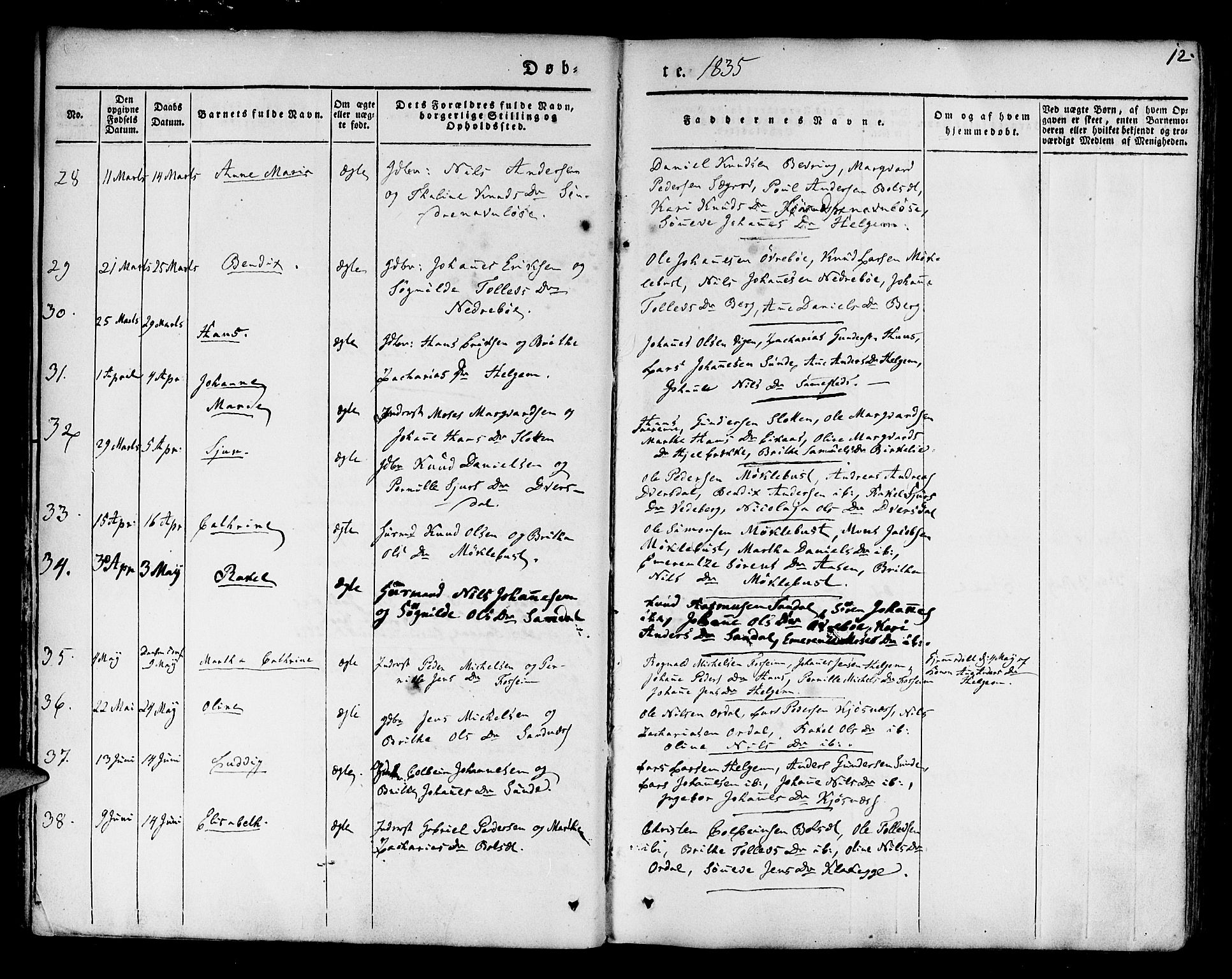 Jølster sokneprestembete, AV/SAB-A-80701/H/Haa/Haaa/L0009: Parish register (official) no. A 9, 1833-1848, p. 12