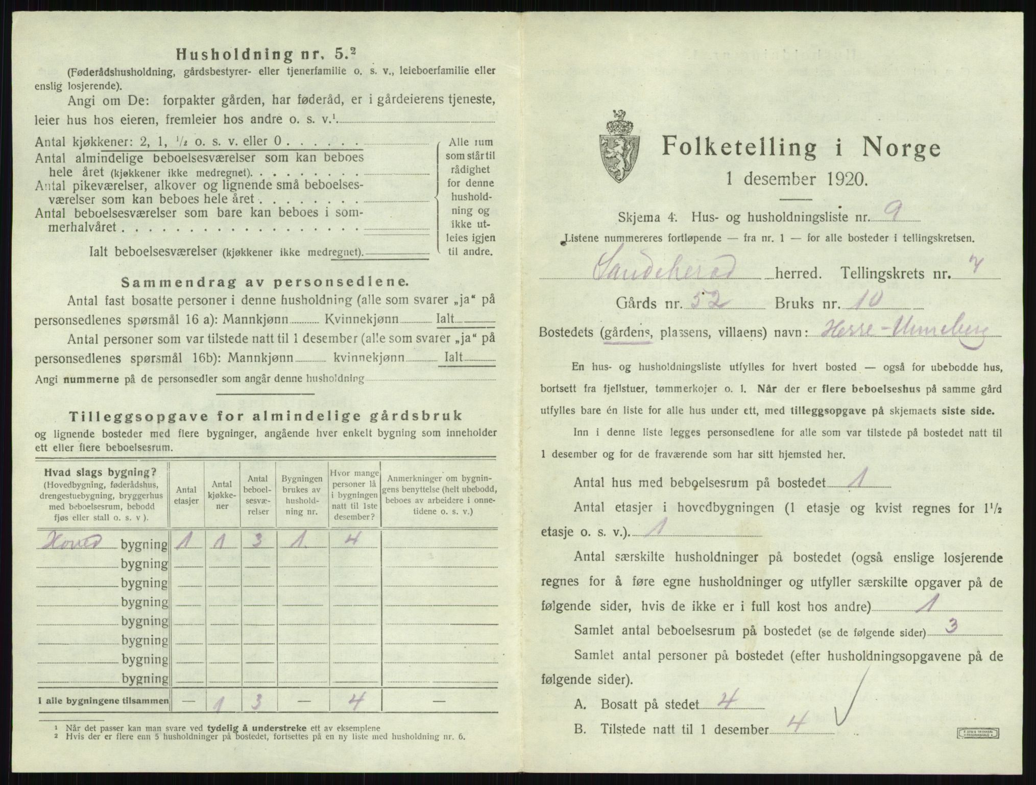 SAKO, 1920 census for Sandeherred, 1920, p. 1475