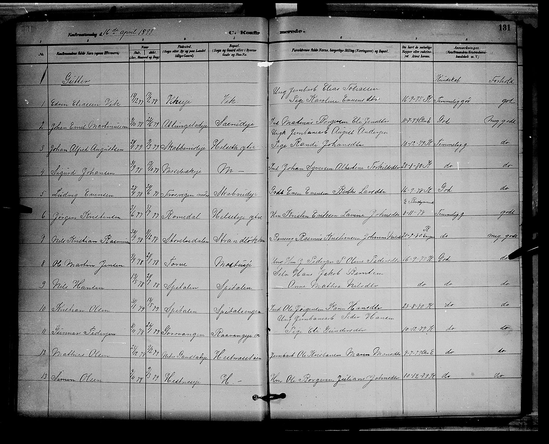 Stange prestekontor, AV/SAH-PREST-002/L/L0008: Parish register (copy) no. 8, 1882-1895, p. 131