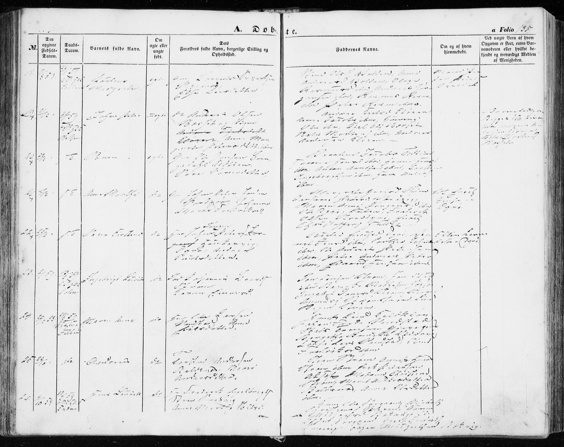 Ministerialprotokoller, klokkerbøker og fødselsregistre - Sør-Trøndelag, SAT/A-1456/634/L0530: Parish register (official) no. 634A06, 1852-1860, p. 135