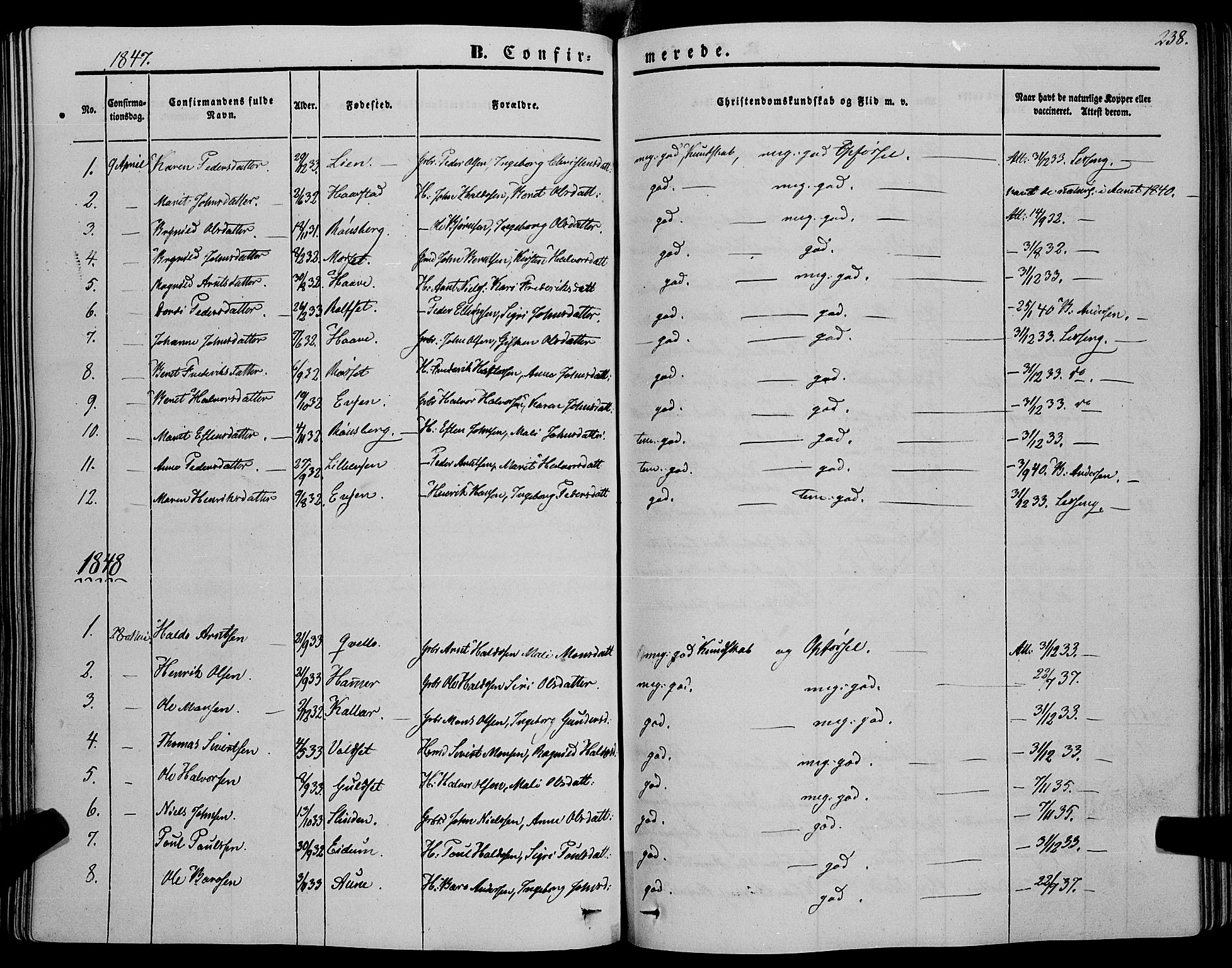 Ministerialprotokoller, klokkerbøker og fødselsregistre - Sør-Trøndelag, AV/SAT-A-1456/695/L1145: Parish register (official) no. 695A06 /1, 1843-1859, p. 238