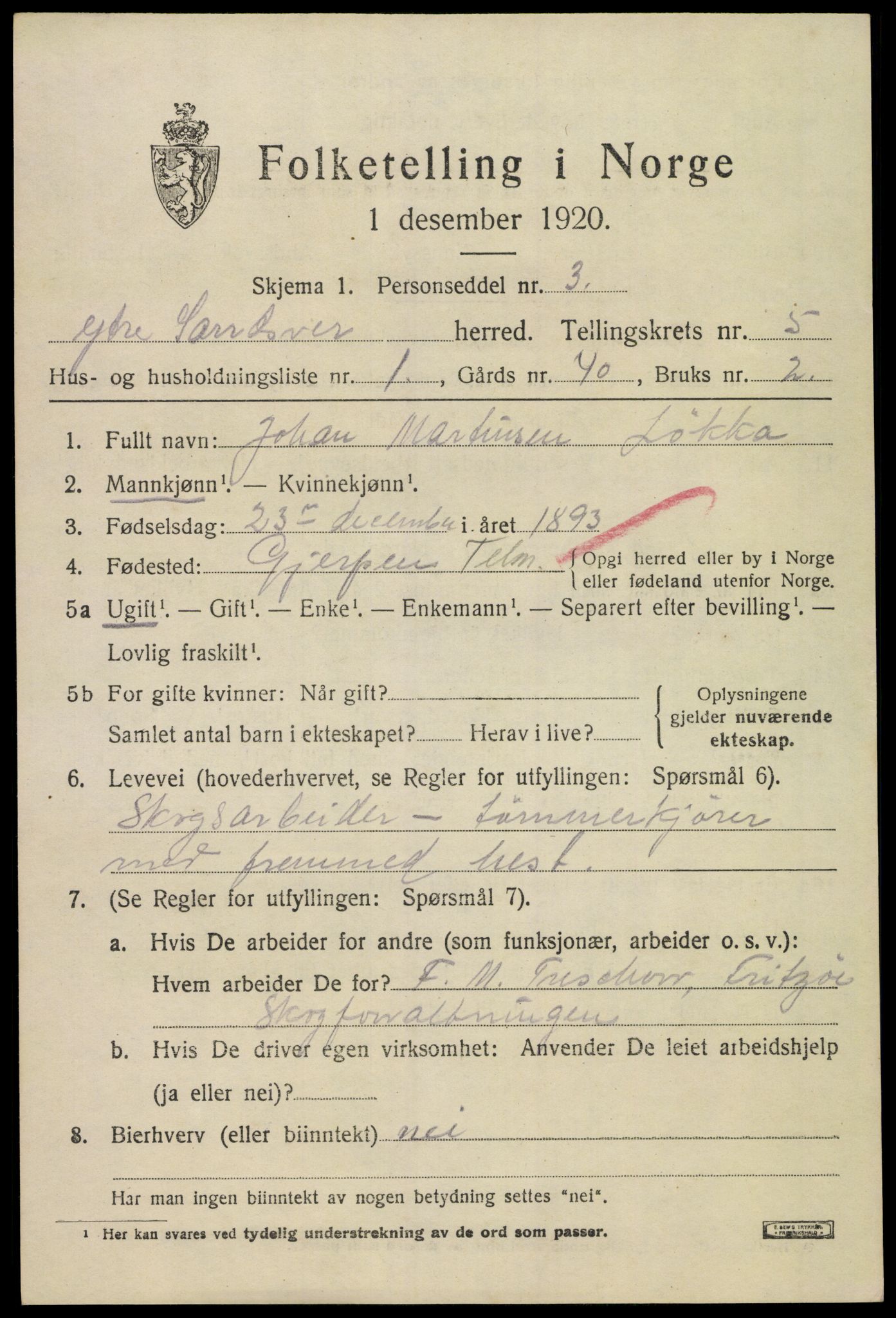 SAKO, 1920 census for Ytre Sandsvær, 1920, p. 4534