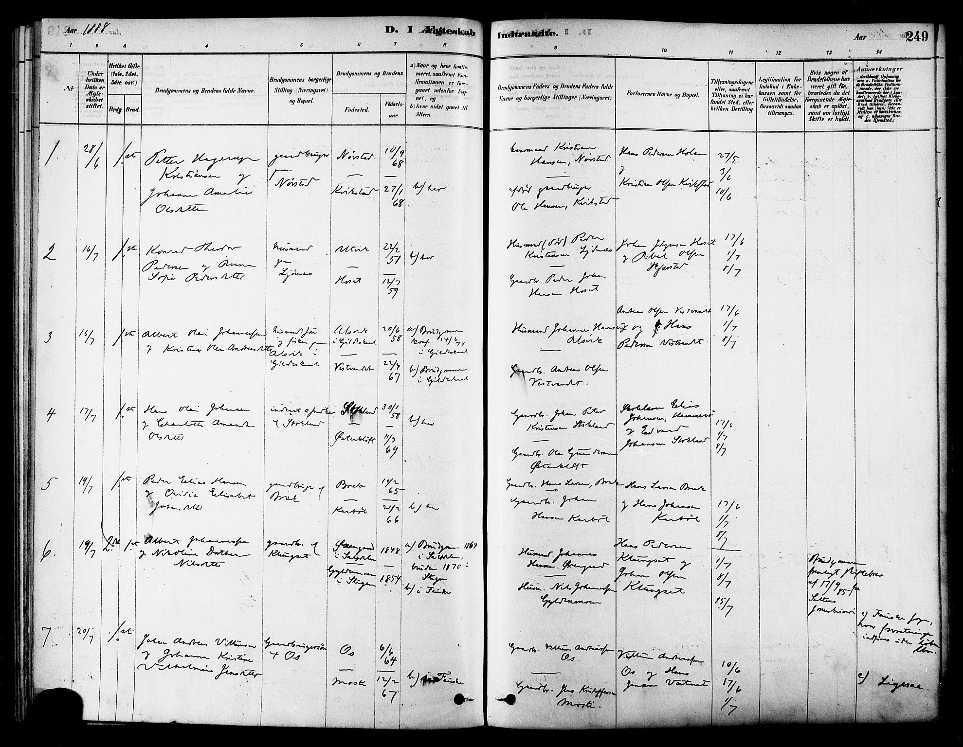 Ministerialprotokoller, klokkerbøker og fødselsregistre - Nordland, SAT/A-1459/852/L0740: Parish register (official) no. 852A10, 1878-1894, p. 249